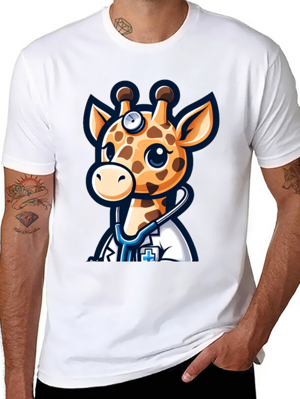 Giraffe Doctor T-Shirt - Novelty Cartoon Animal Tee