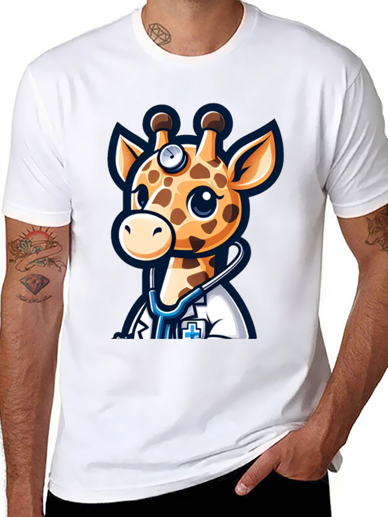 Giraffe Doctor T-Shirt - Novelty Cartoon Animal Tee