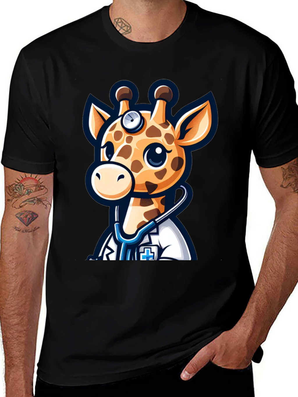Giraffe Doctor T-Shirt - Novelty Cartoon Animal Tee