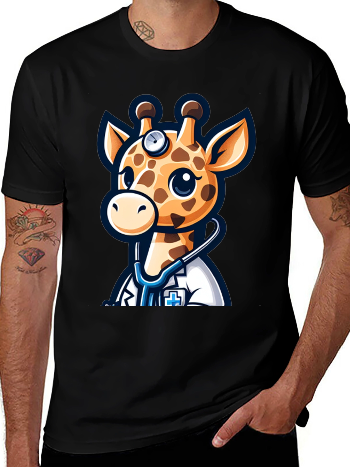 Giraffe Doctor T-Shirt - Novelty Cartoon Animal Tee