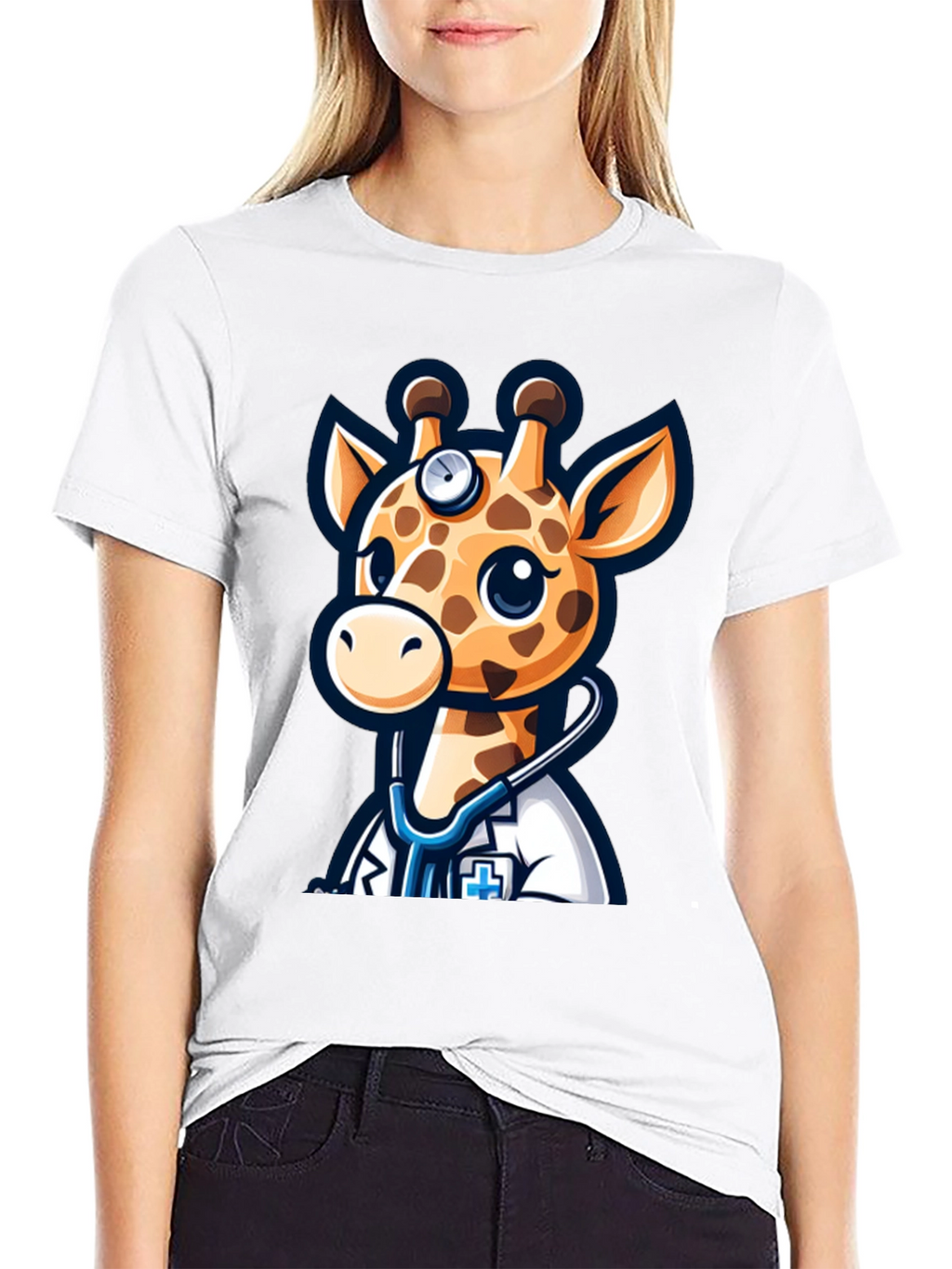 Giraffe Doctor T-Shirt - Novelty Cartoon Animal Tee
