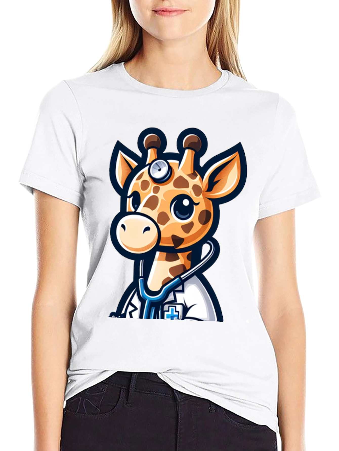 Giraffe Doctor T-Shirt - Novelty Cartoon Animal Tee