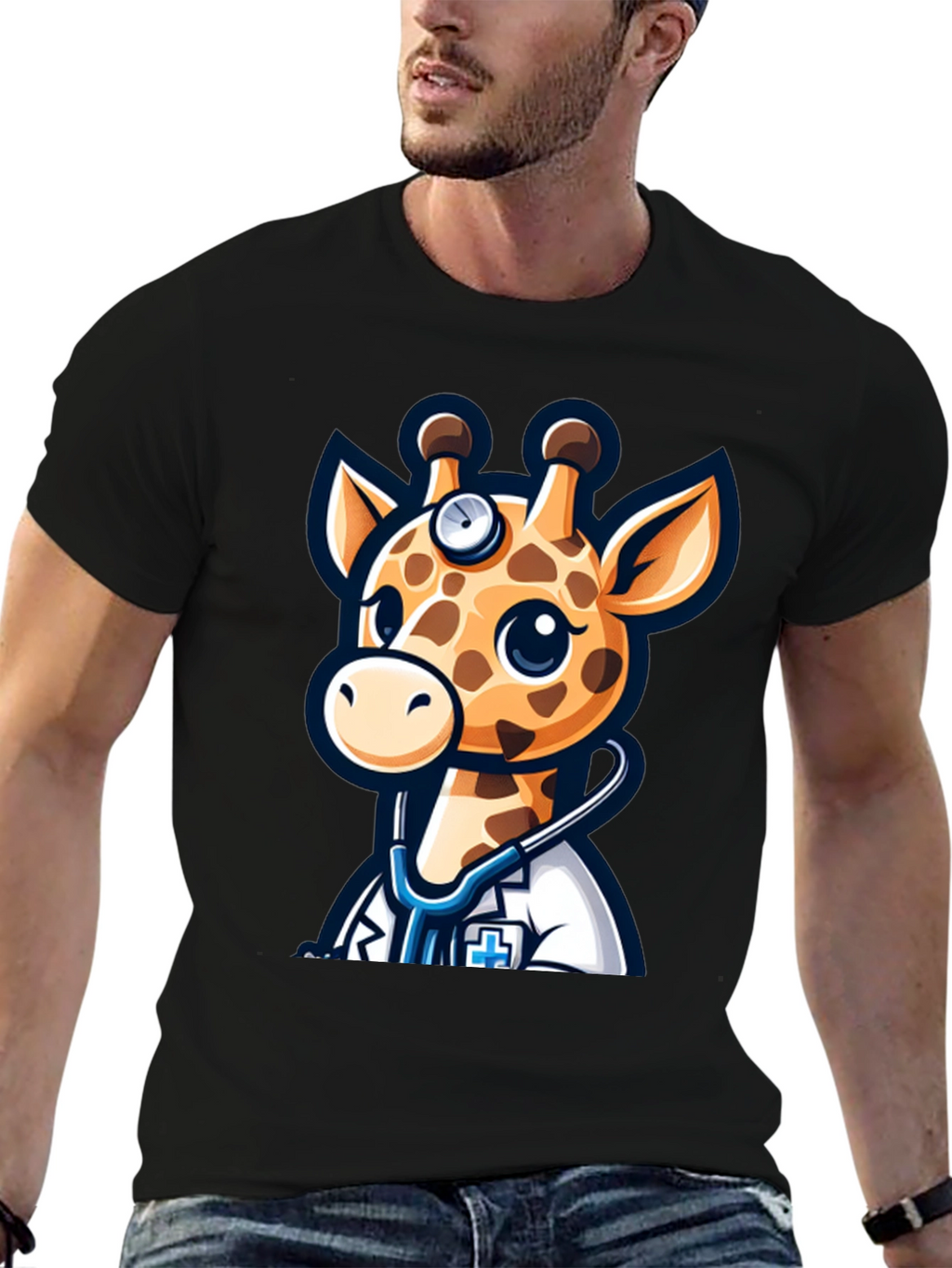 Giraffe Doctor T-Shirt - Novelty Cartoon Animal Tee