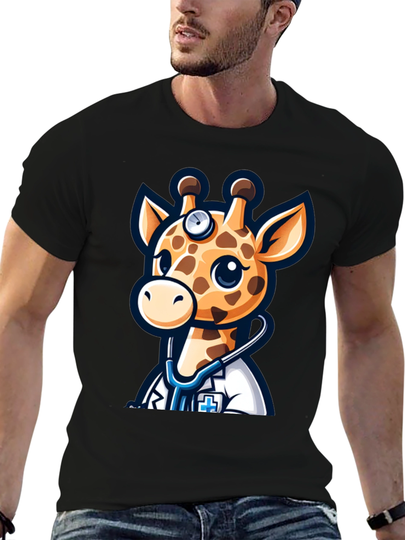 Giraffe Doctor T-Shirt - Novelty Cartoon Animal Tee