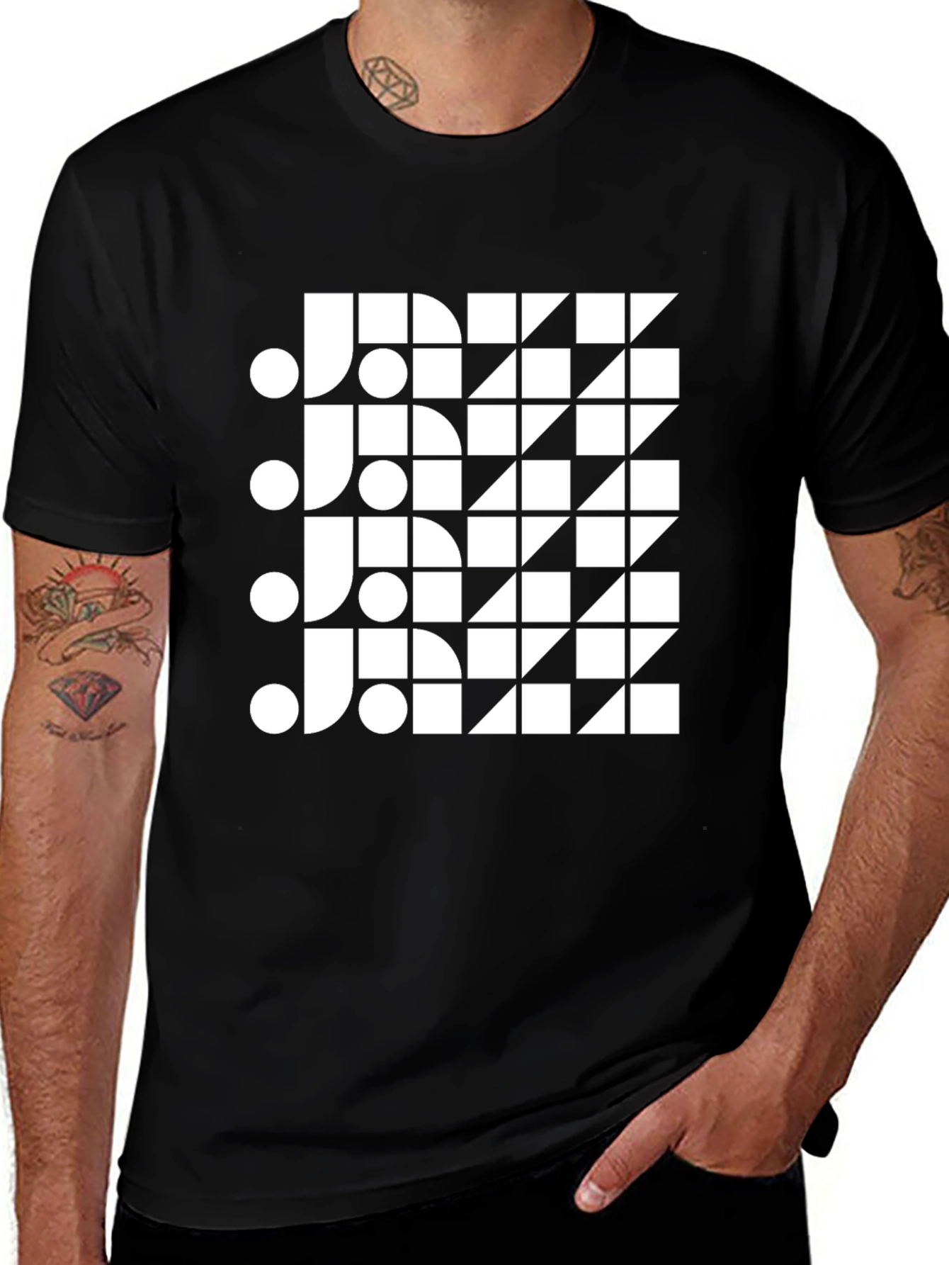 Modern Geometric Jazz Graphic Black T-Shirt