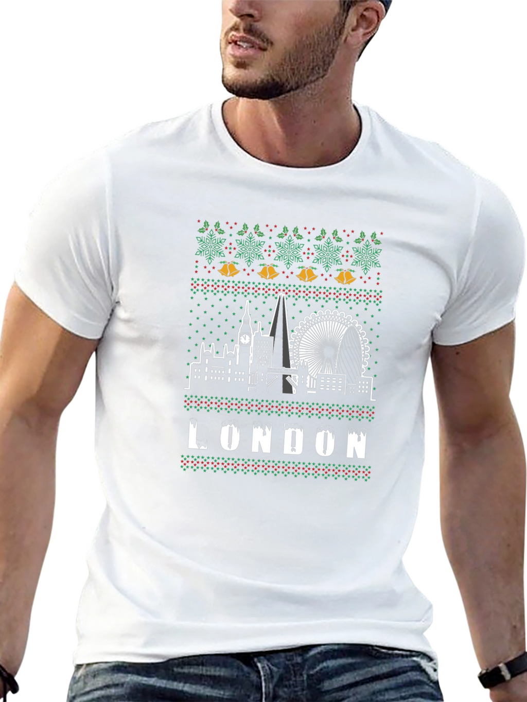 London Christmas Sweater Style T-Shirt