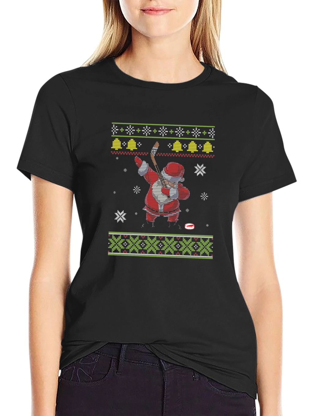 Festive Santa Hockey Ugly Christmas T-Shirt