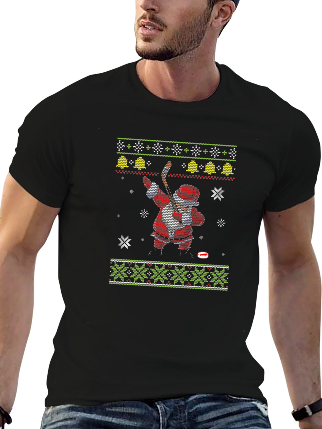 Festive Santa Hockey Ugly Christmas T-Shirt