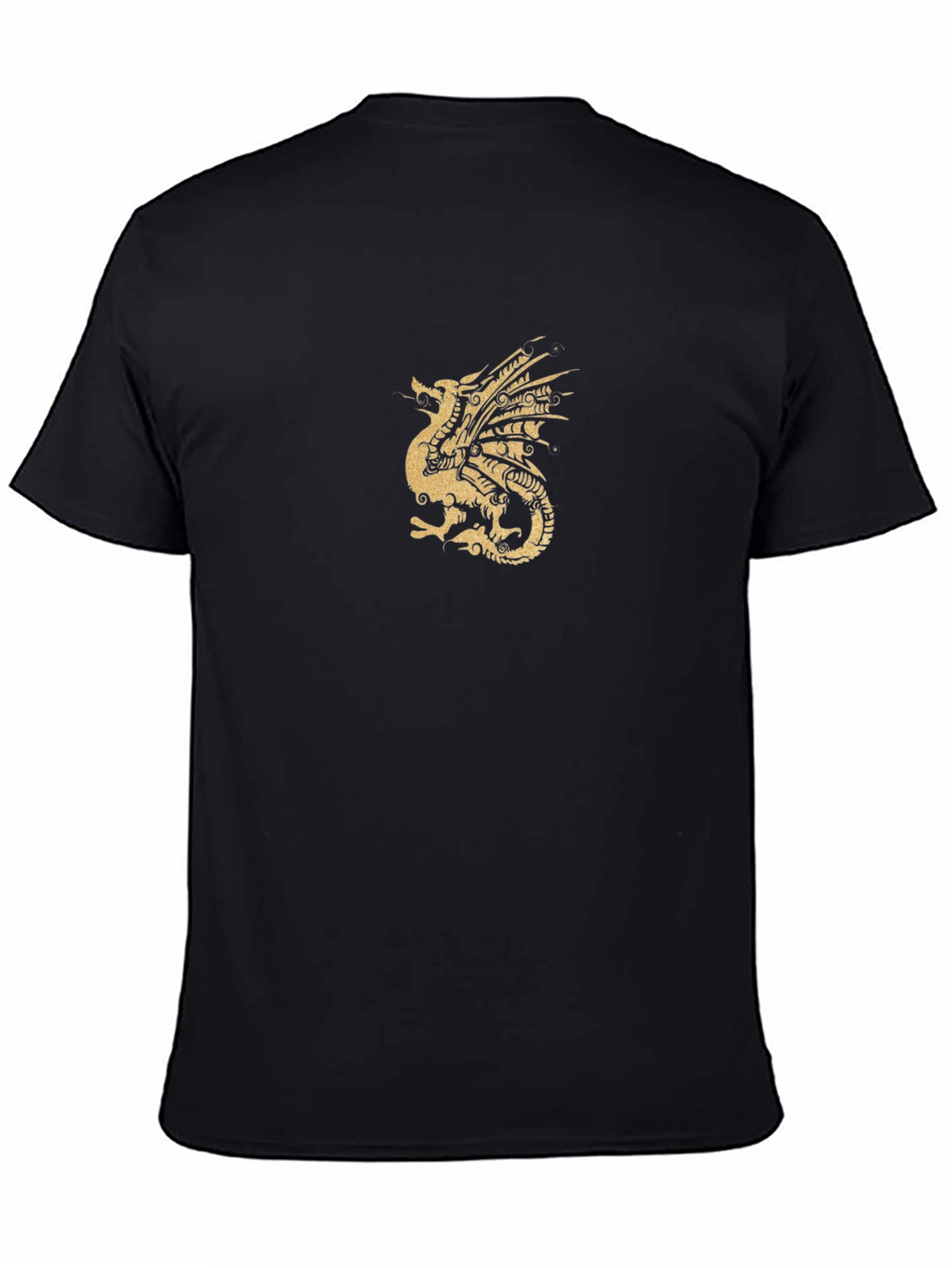 Black T-Shirt with Golden Dragon Print