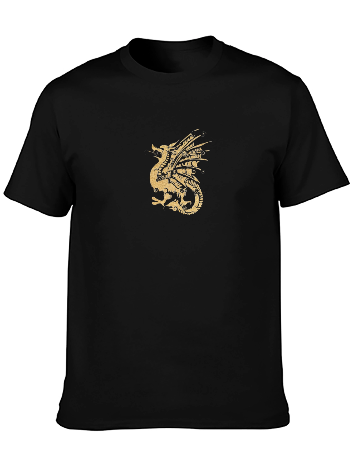 Black T-Shirt with Golden Dragon Print