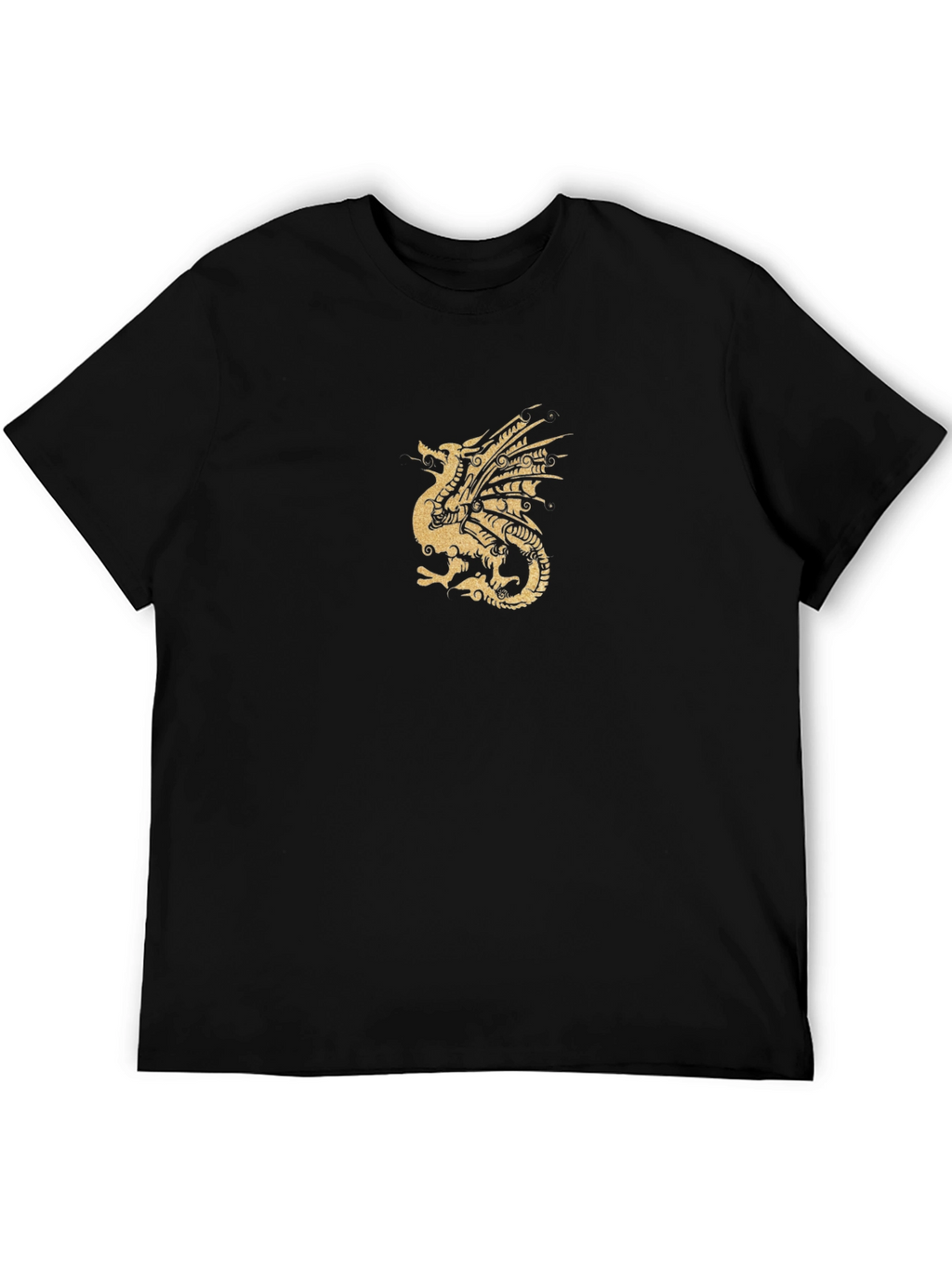 Black T-Shirt with Golden Dragon Print