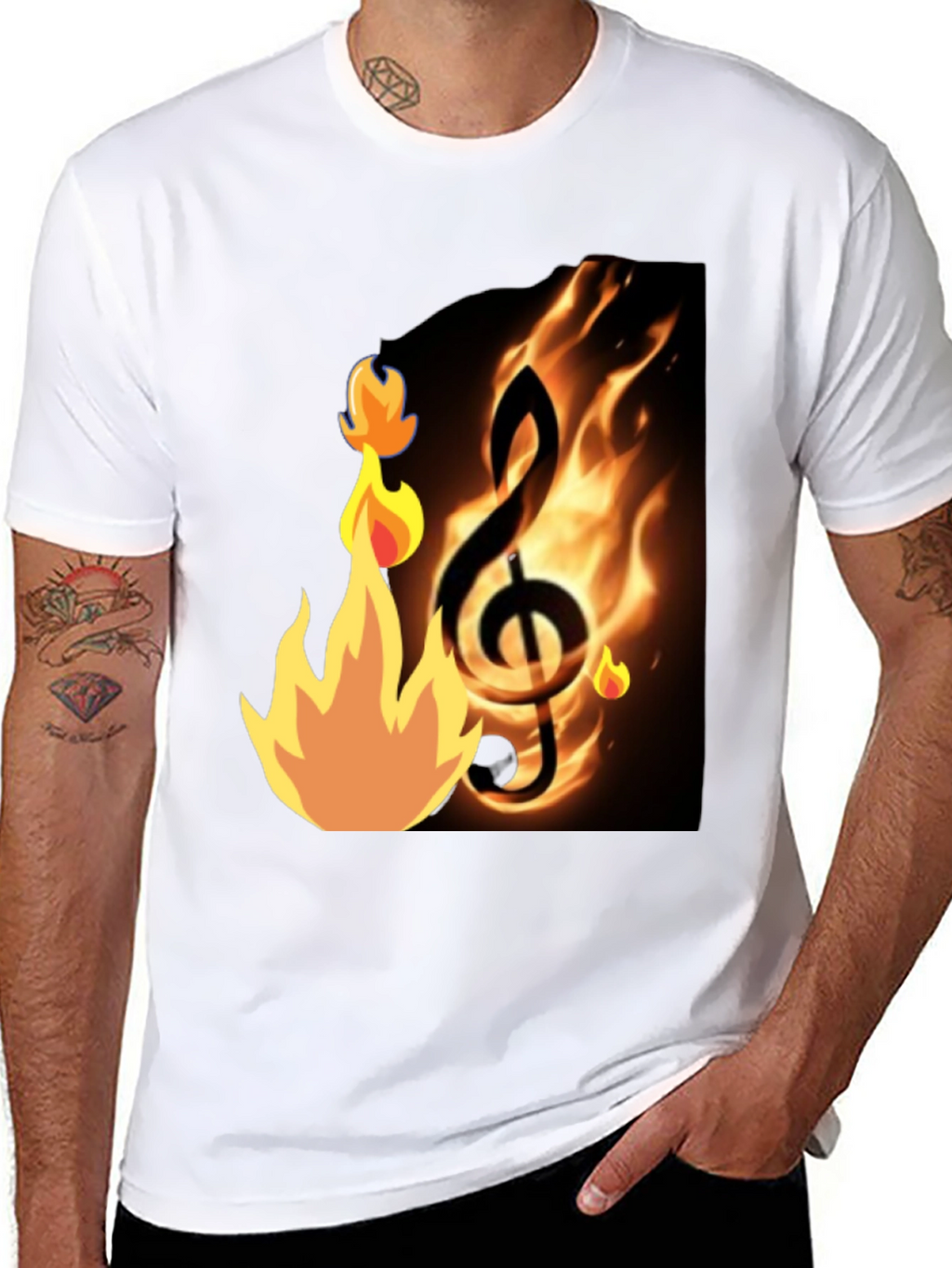 Flaming Treble Clef Black T-Shirt