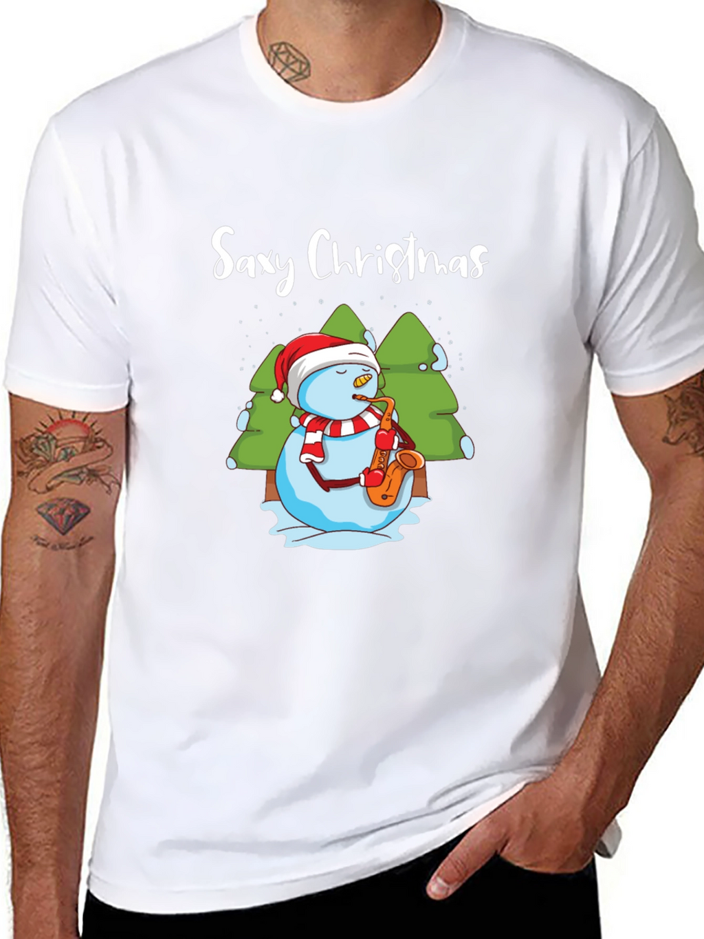 Saxy Christmas T-Shirt - Holiday Snowman Tee