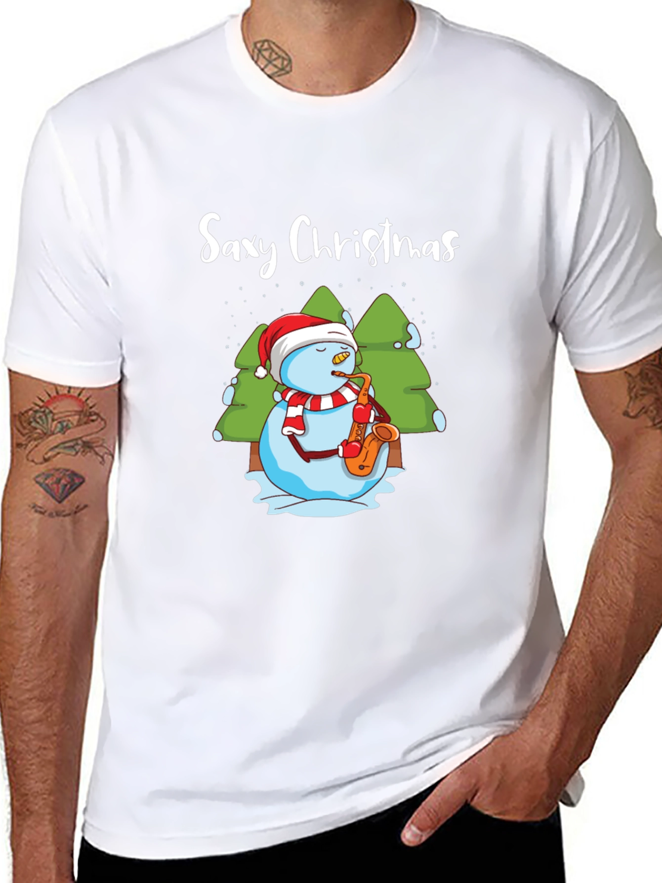 Saxy Christmas T-Shirt - Holiday Snowman Tee