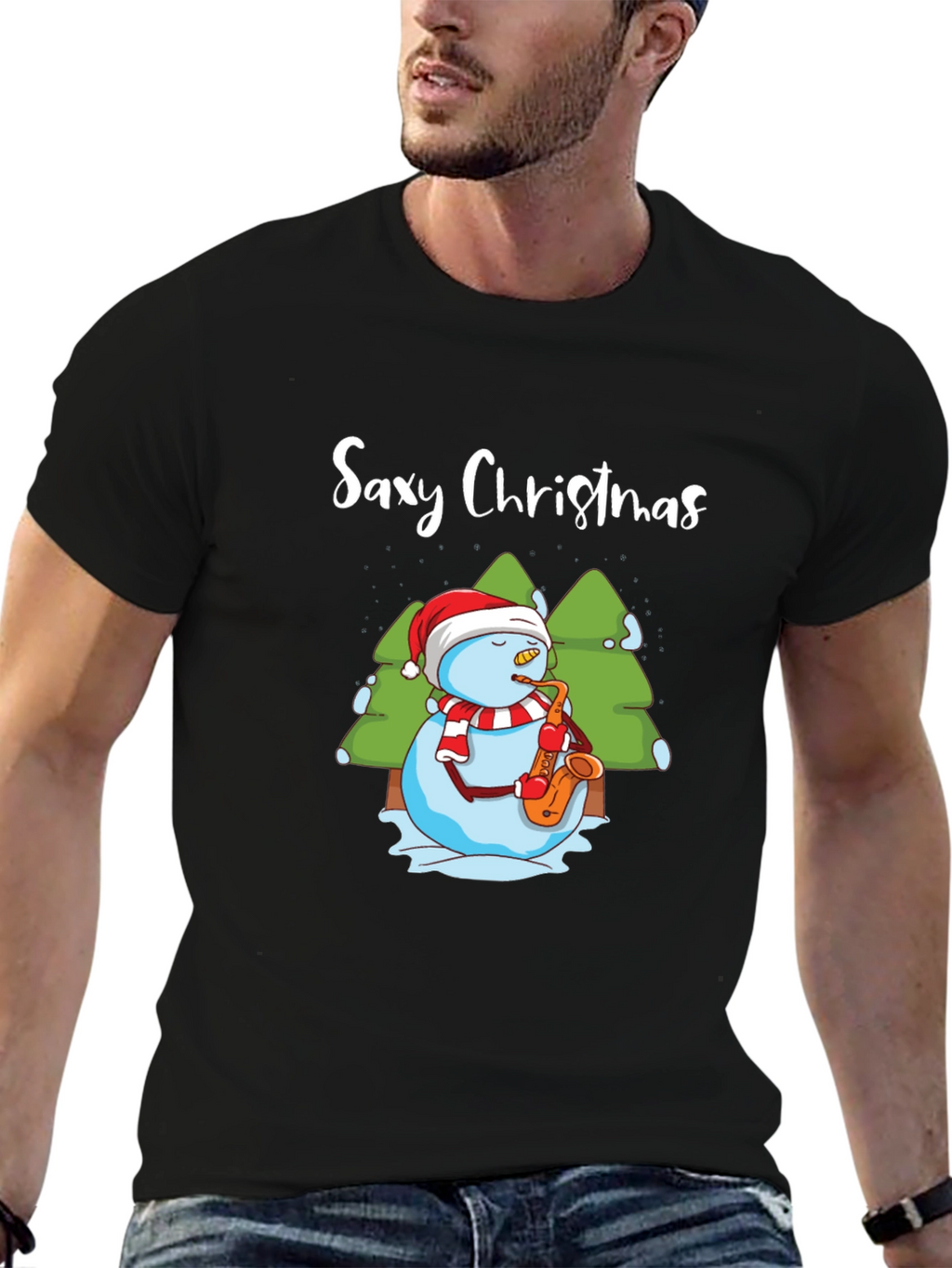 Saxy Christmas T-Shirt - Holiday Snowman Tee