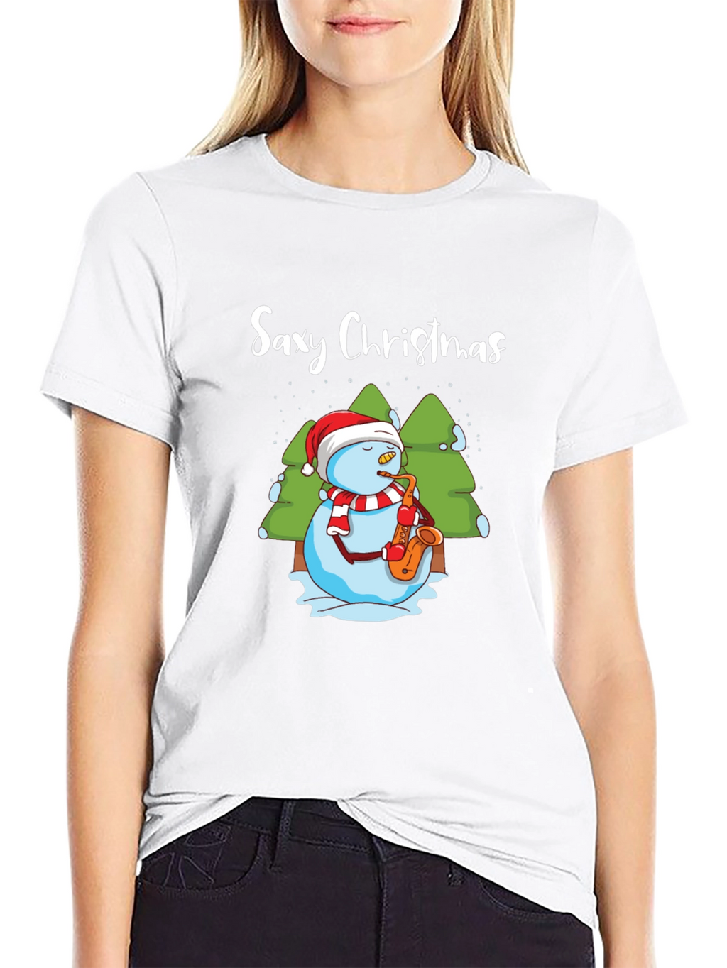 Saxy Christmas T-Shirt - Holiday Snowman Tee