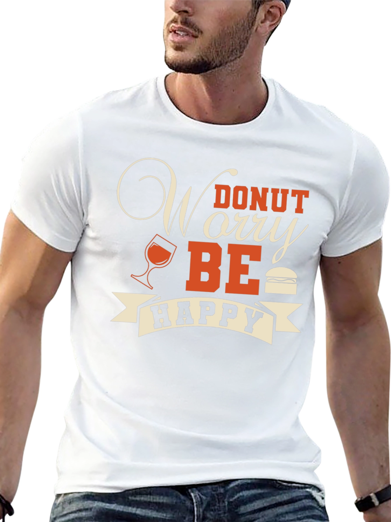 Donut Worry Be Happy Graphic T-Shirt - Black