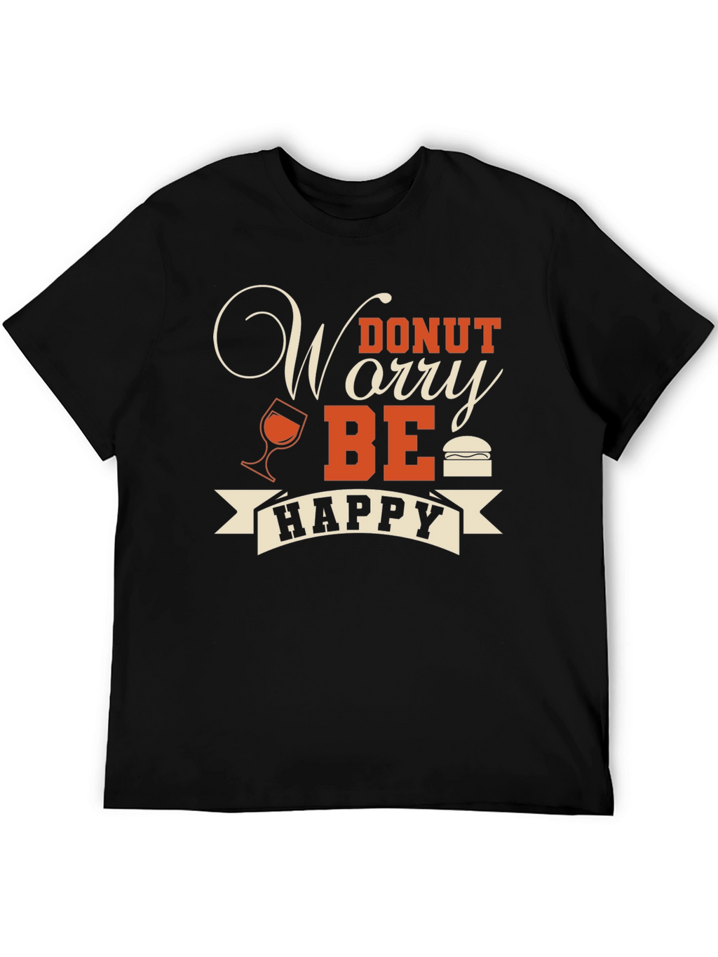 Donut Worry Be Happy Graphic T-Shirt - Black
