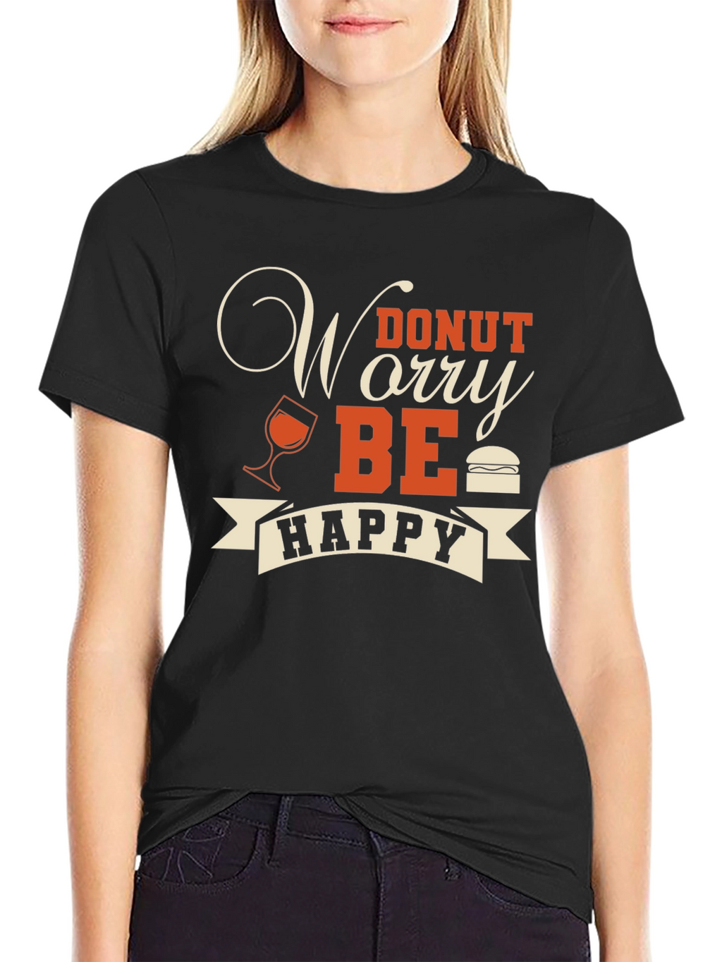 Donut Worry Be Happy Graphic T-Shirt - Black