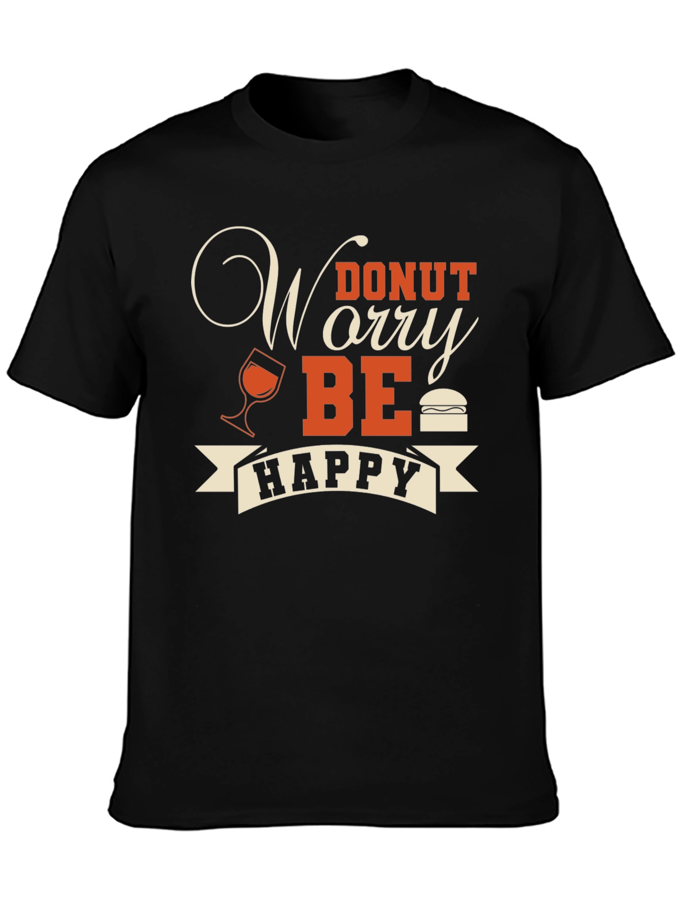 Donut Worry Be Happy Graphic T-Shirt - Black