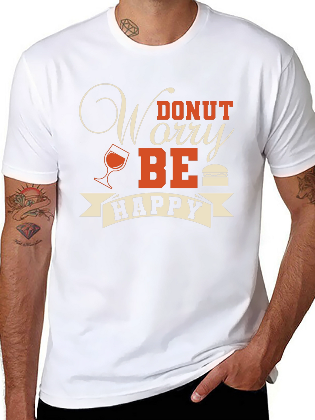 Donut Worry Be Happy Graphic T-Shirt - Black