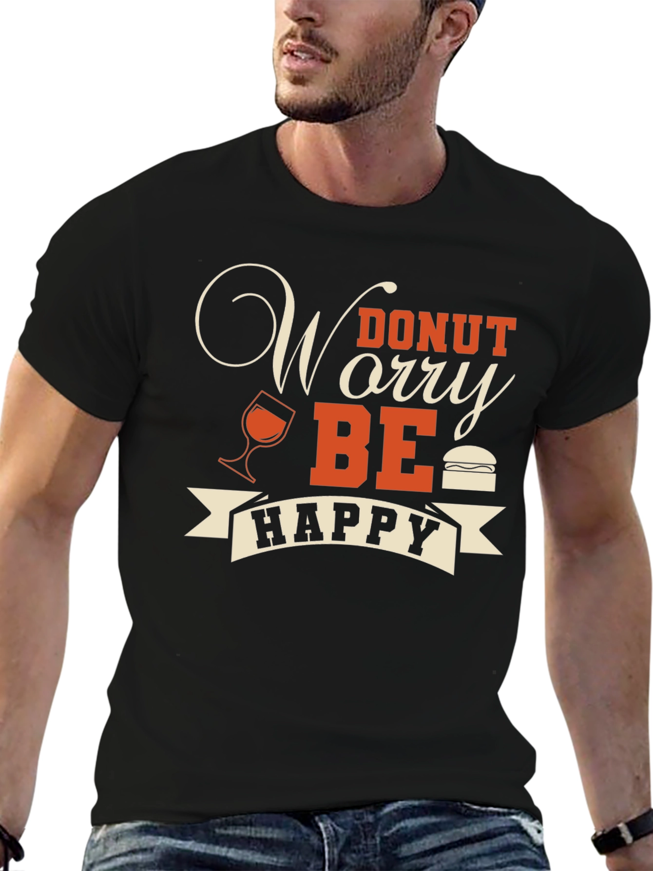 Donut Worry Be Happy Graphic T-Shirt - Black