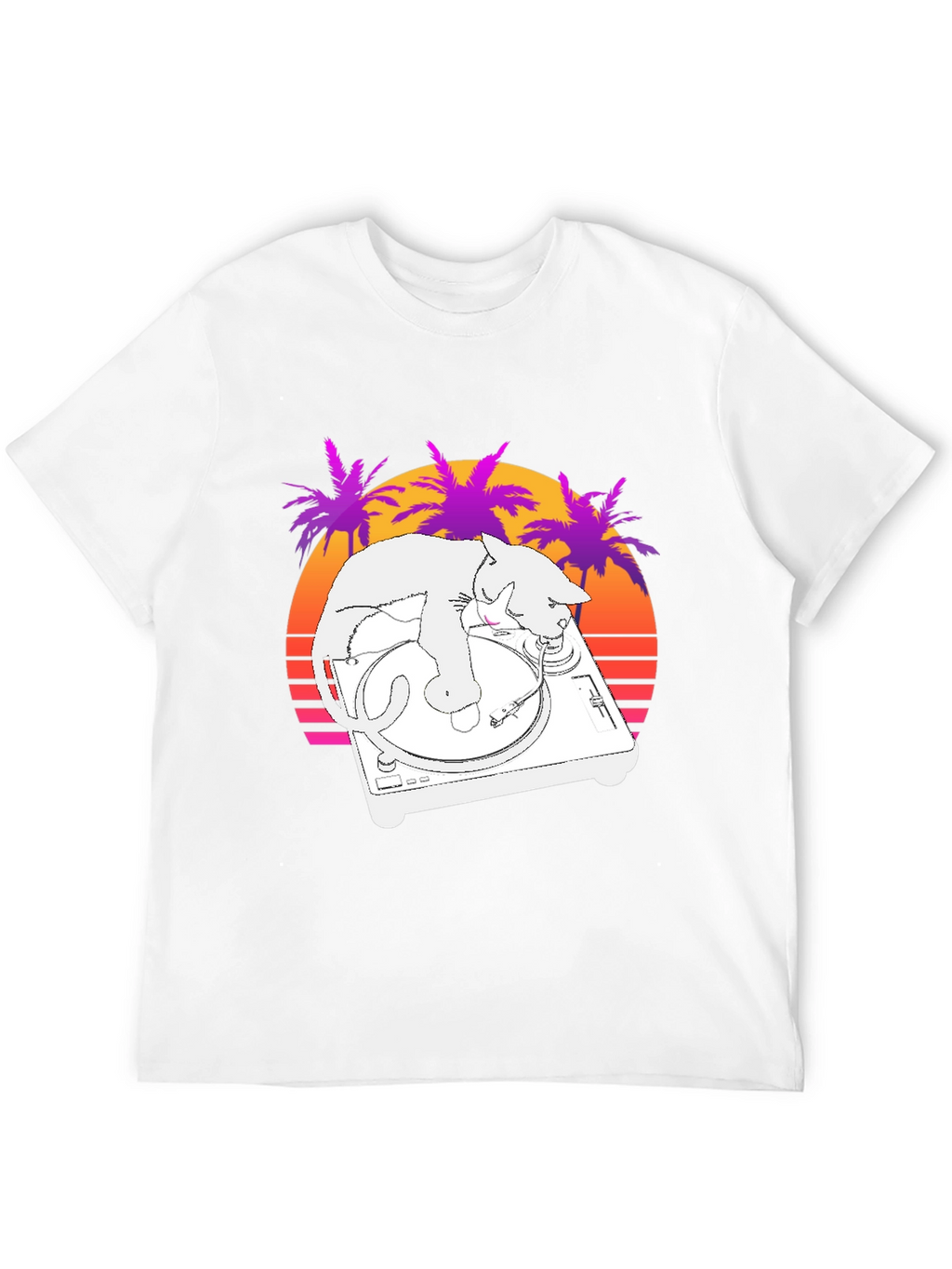 DJ Cat T-Shirt - Retro Sunset Style