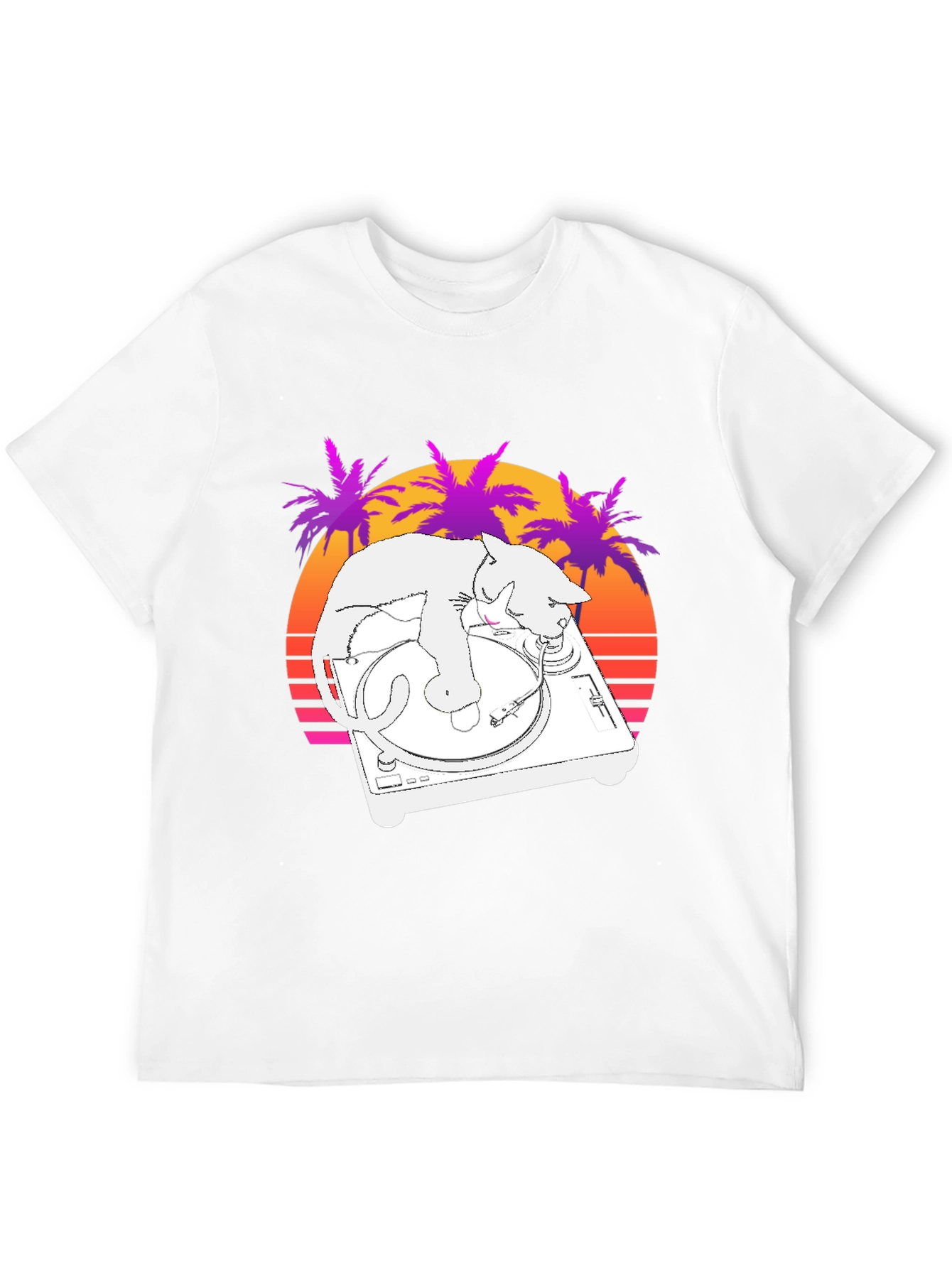 DJ Cat T-Shirt - Retro Sunset Style