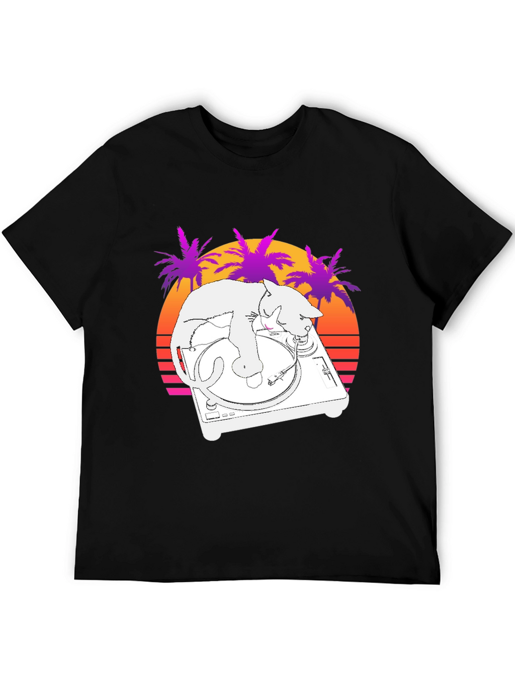 DJ Cat T-Shirt - Retro Sunset Style