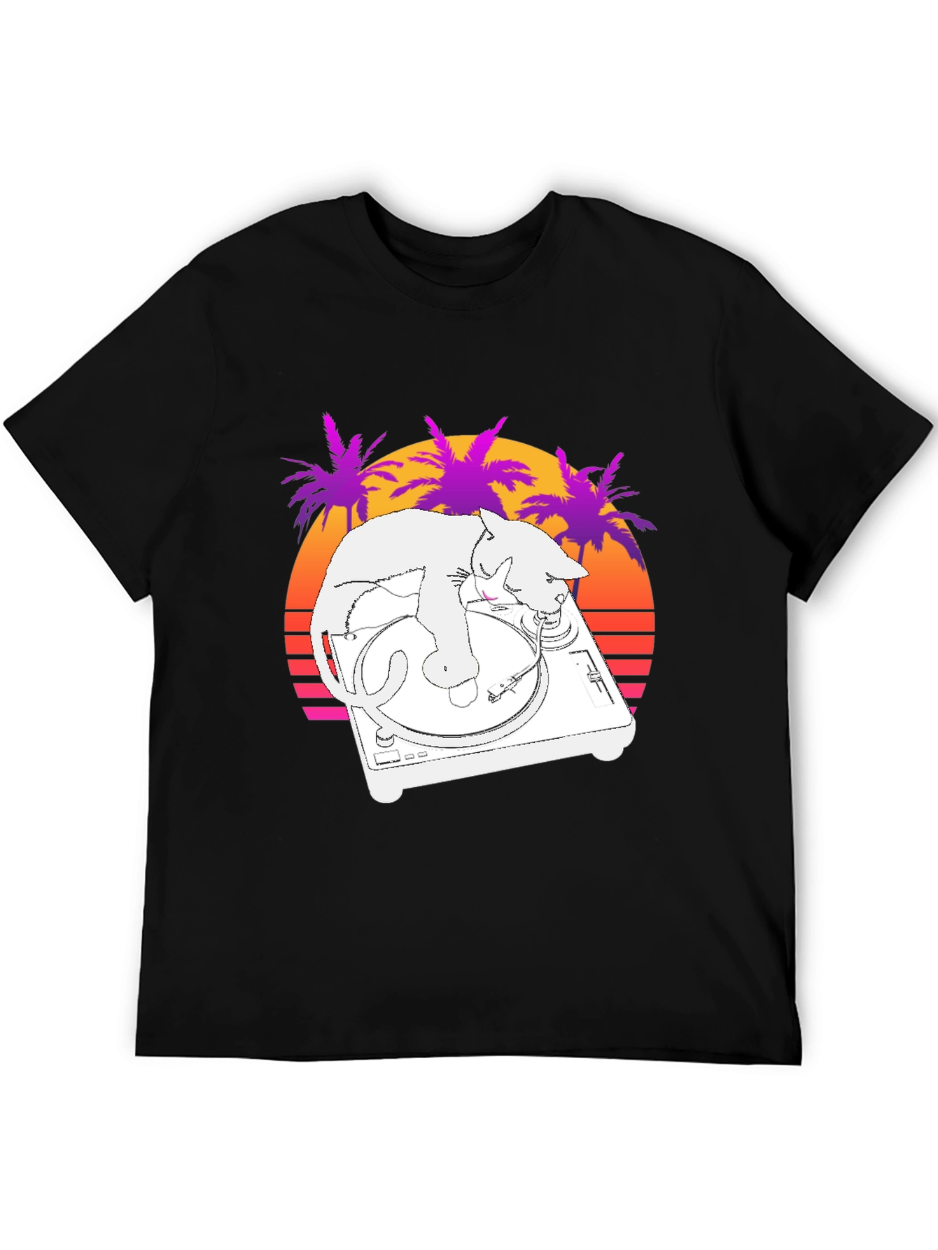 DJ Cat T-Shirt - Retro Sunset Style