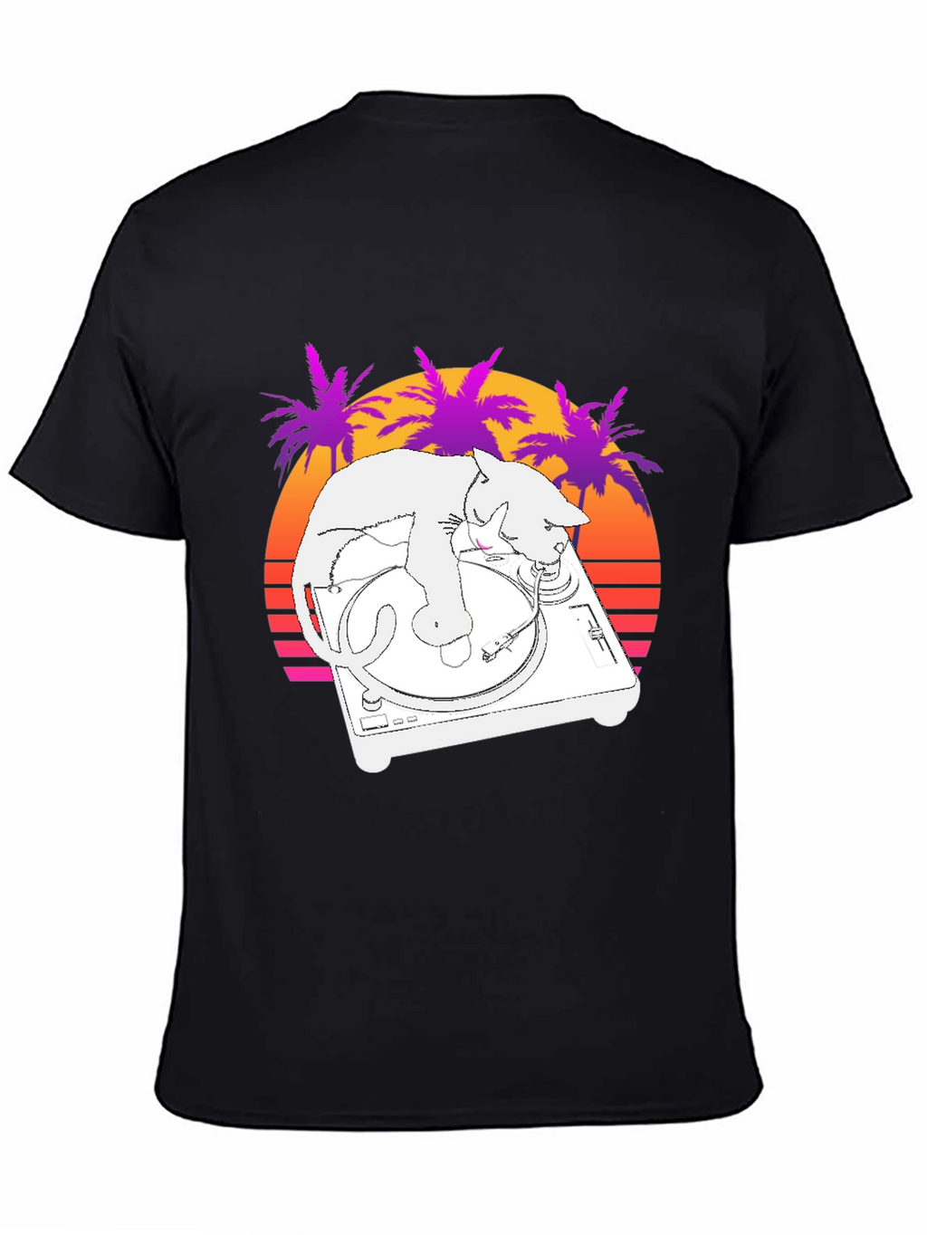 DJ Cat T-Shirt - Retro Sunset Style