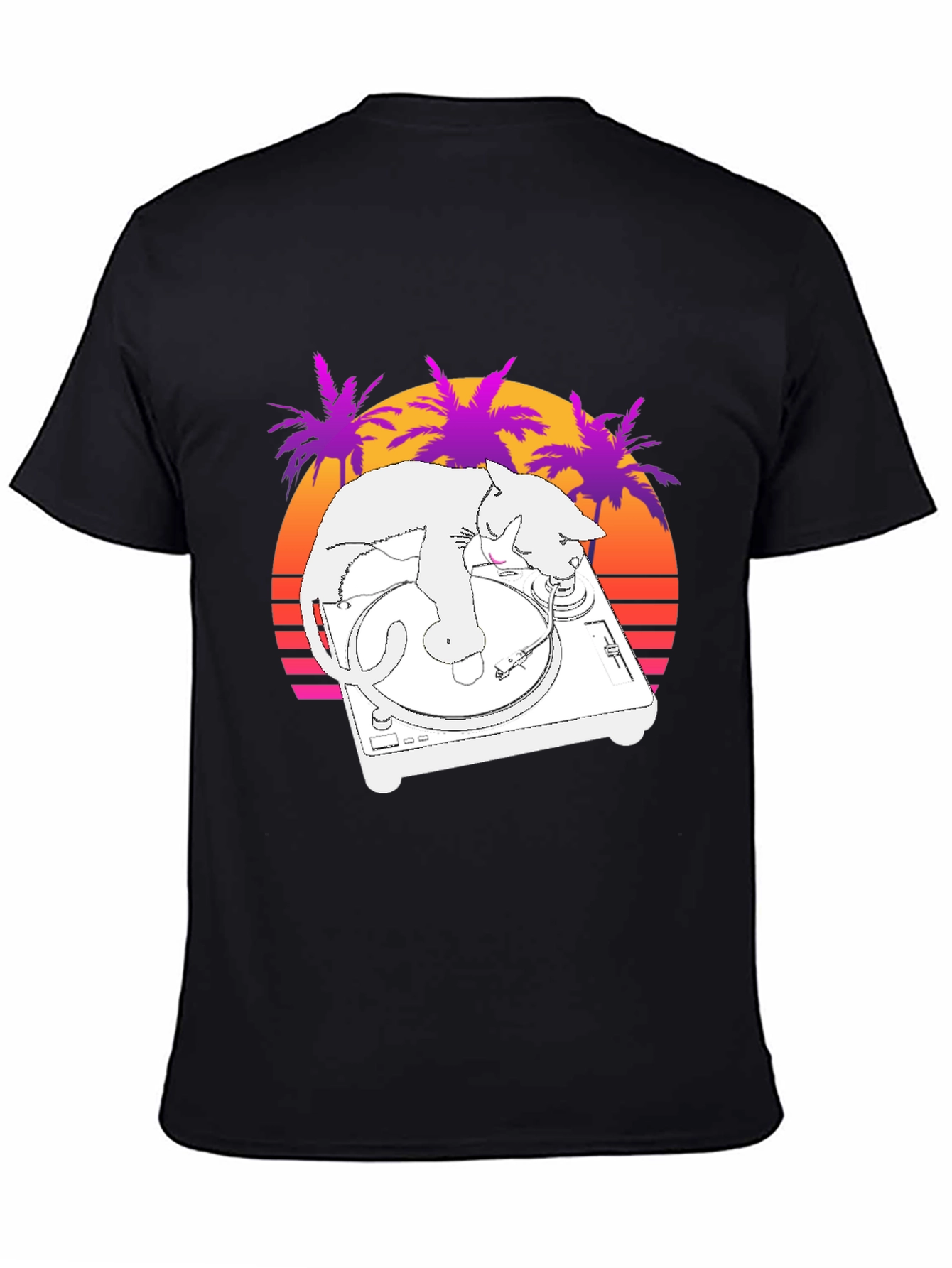 DJ Cat T-Shirt - Retro Sunset Style