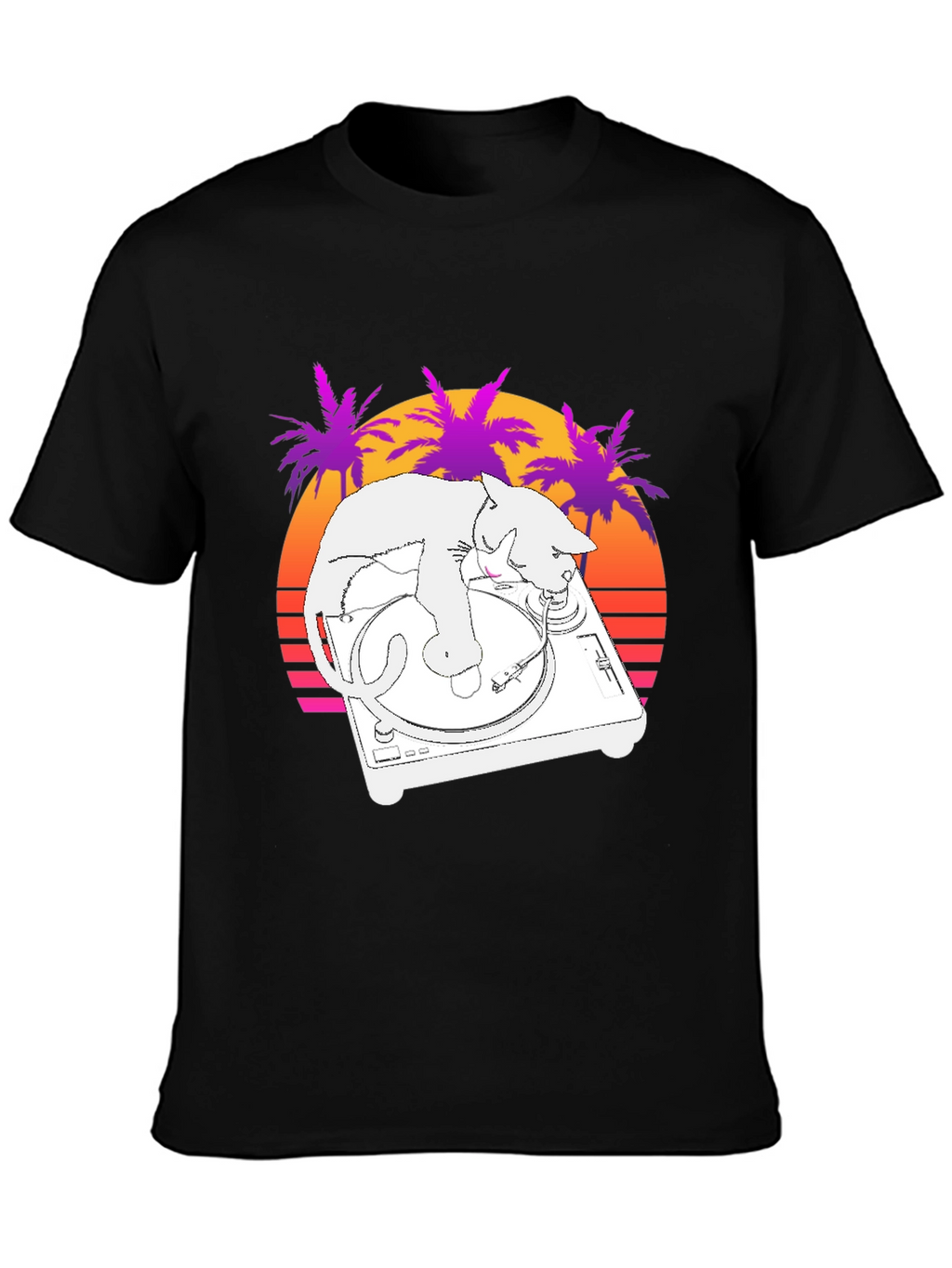 DJ Cat T-Shirt - Retro Sunset Style