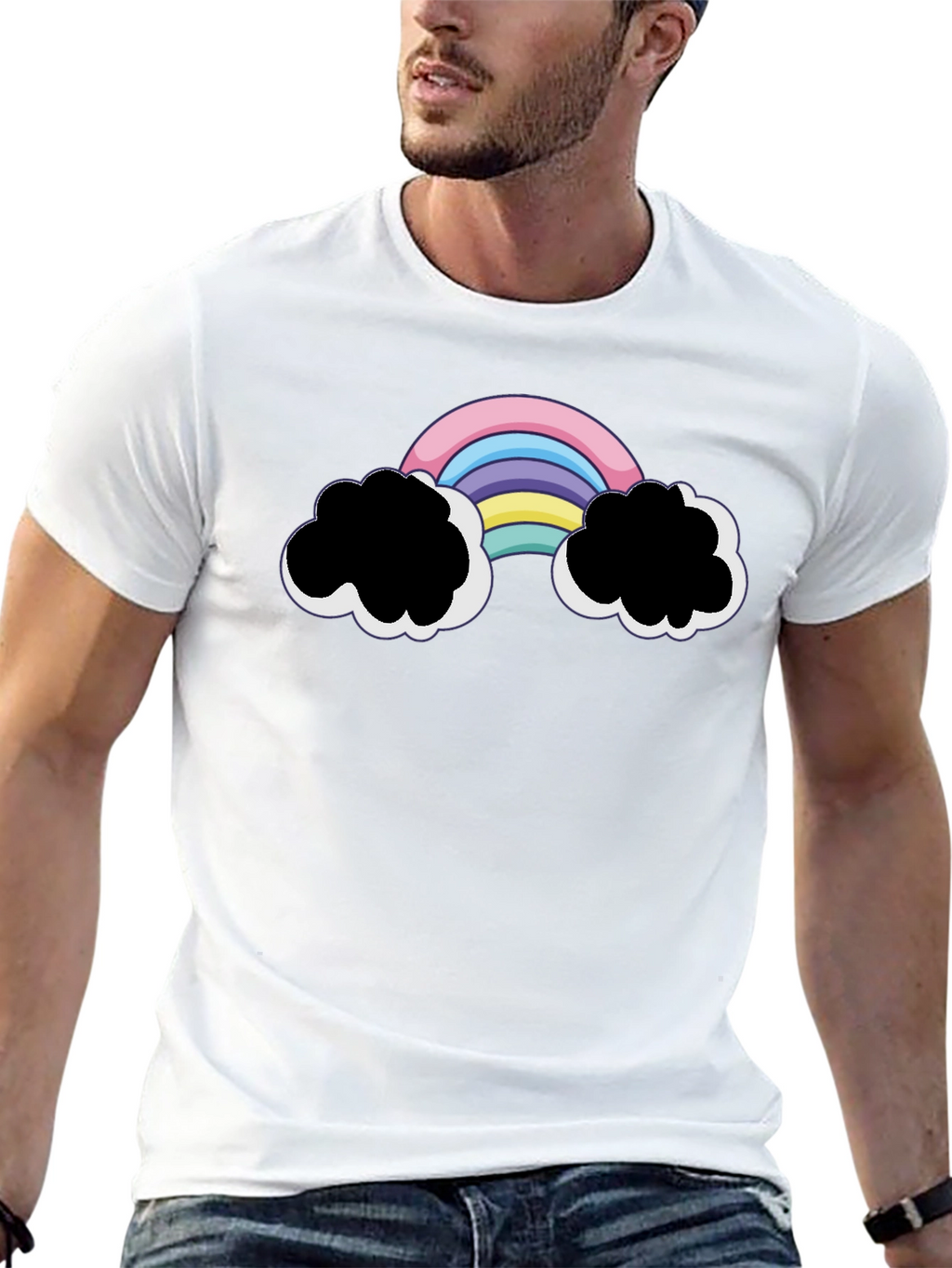 Rainbow Cloud Graphic Black T-Shirt