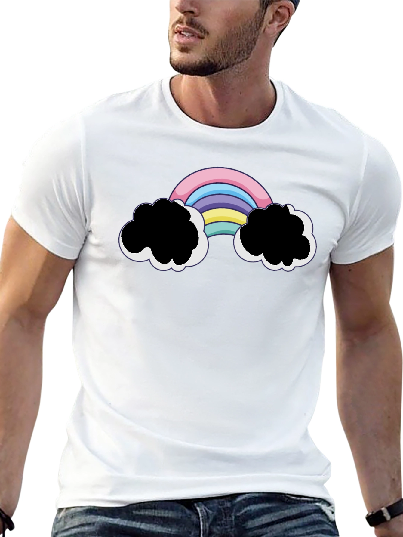 Rainbow Cloud Graphic Black T-Shirt