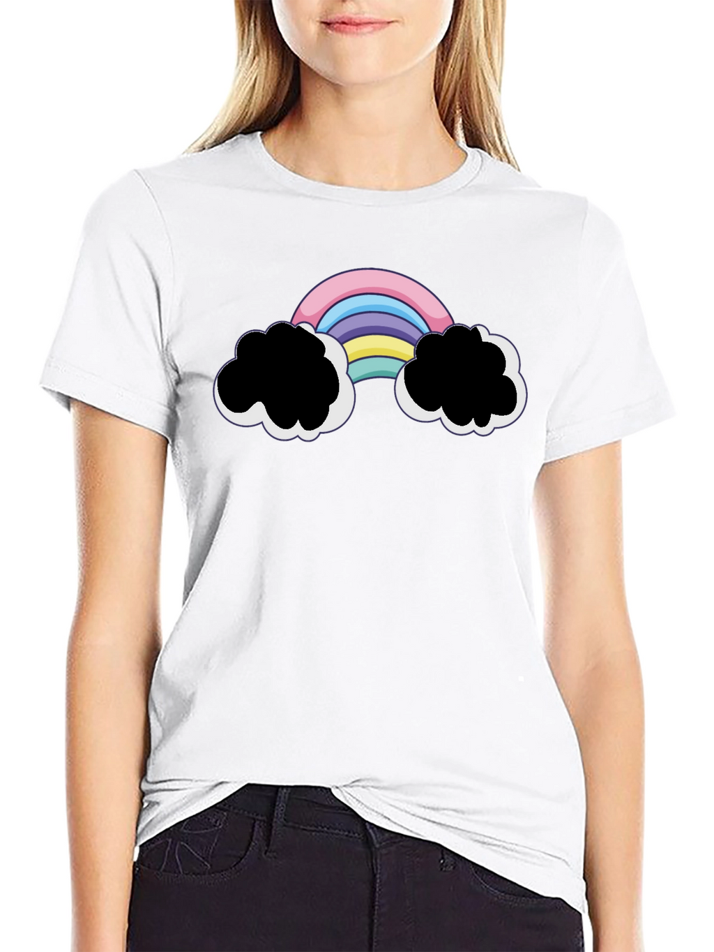 Rainbow Cloud Graphic Black T-Shirt