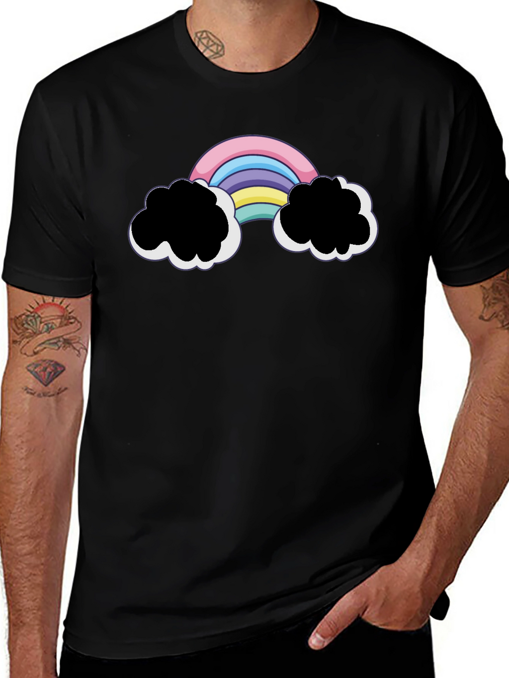 Rainbow Cloud Graphic Black T-Shirt