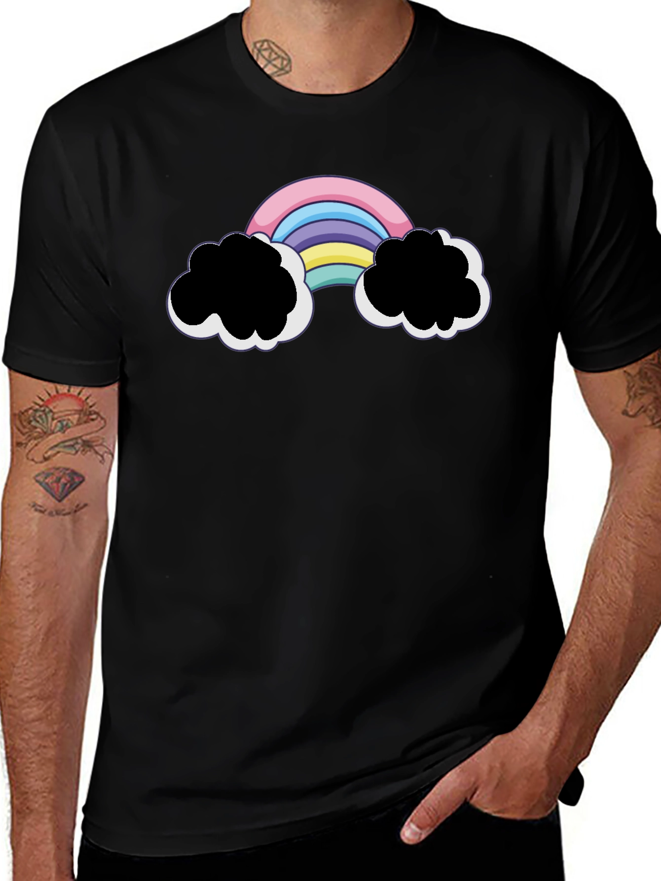 Rainbow Cloud Graphic Black T-Shirt