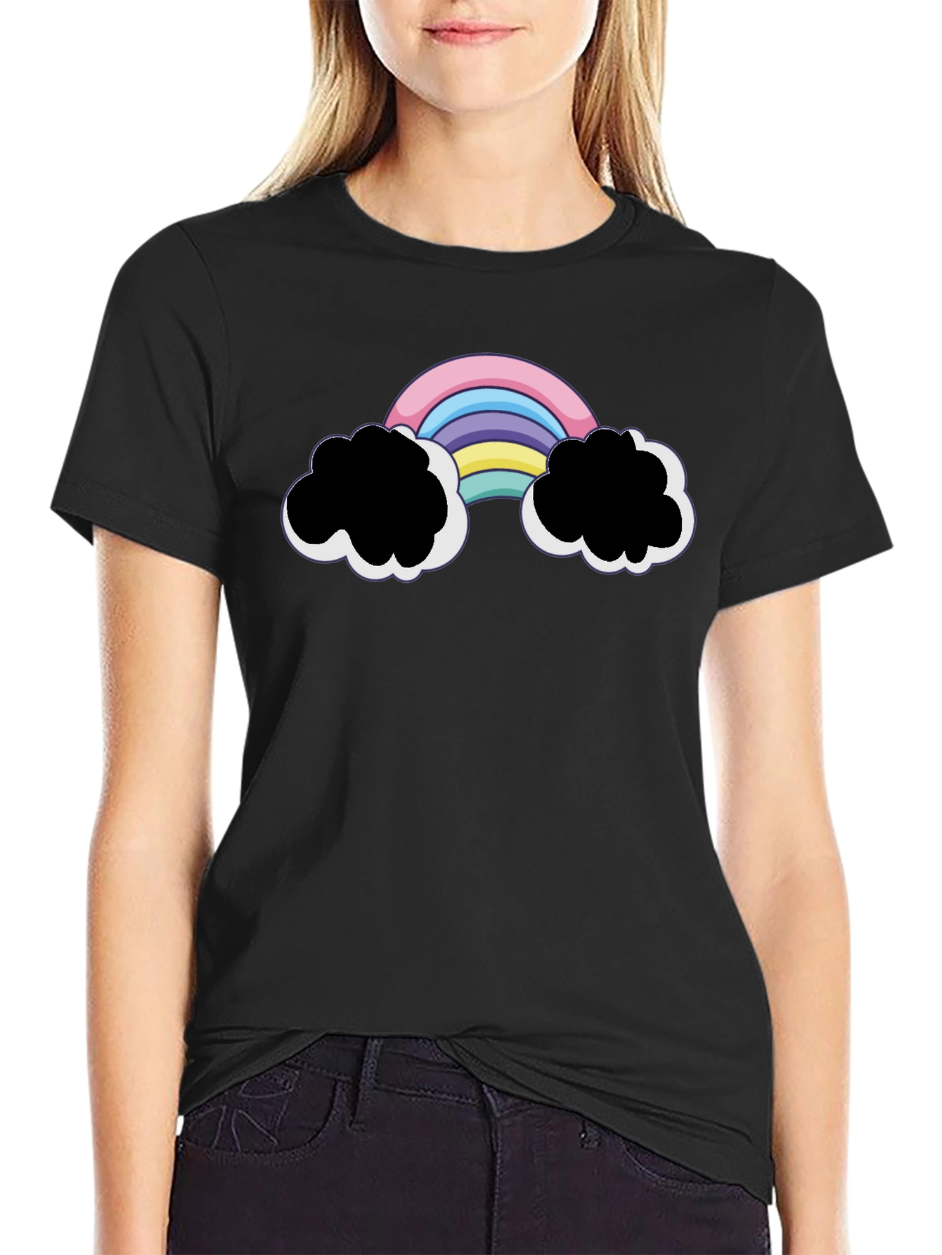 Rainbow Cloud Graphic Black T-Shirt
