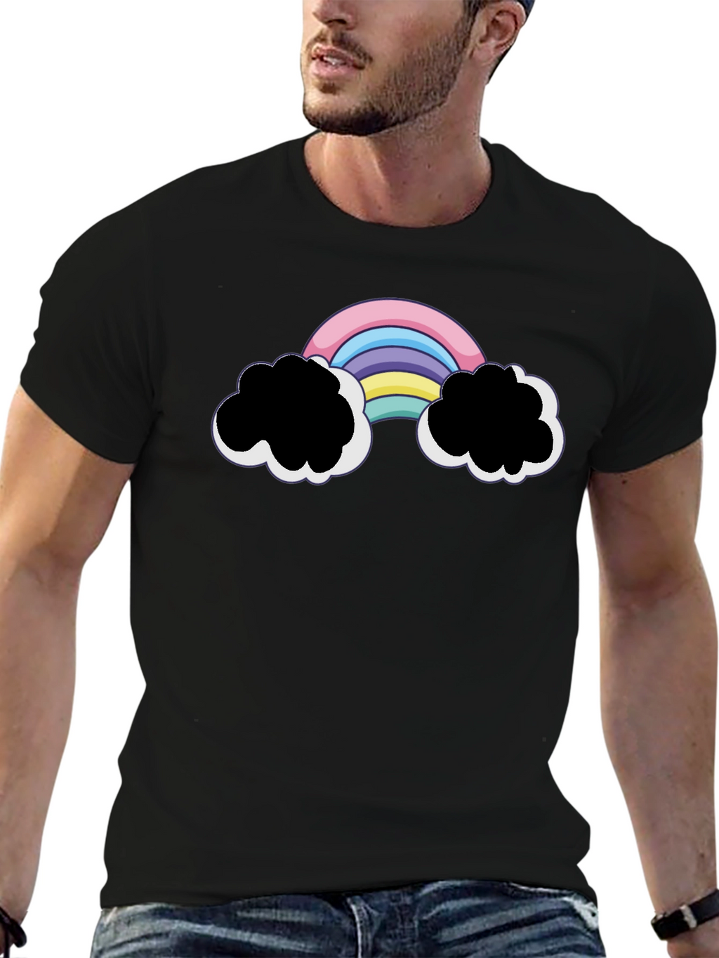Rainbow Cloud Graphic Black T-Shirt