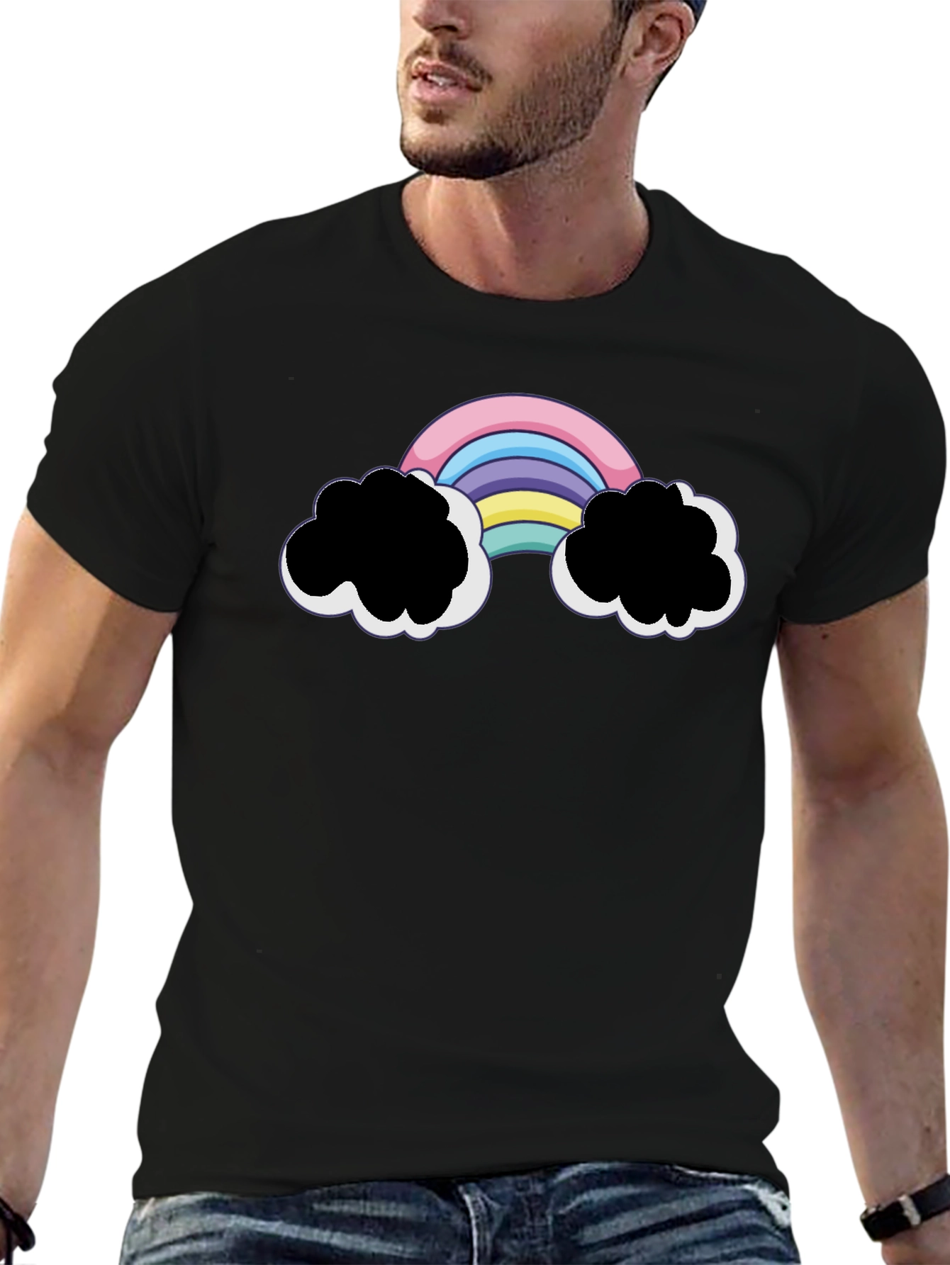 Rainbow Cloud Graphic Black T-Shirt