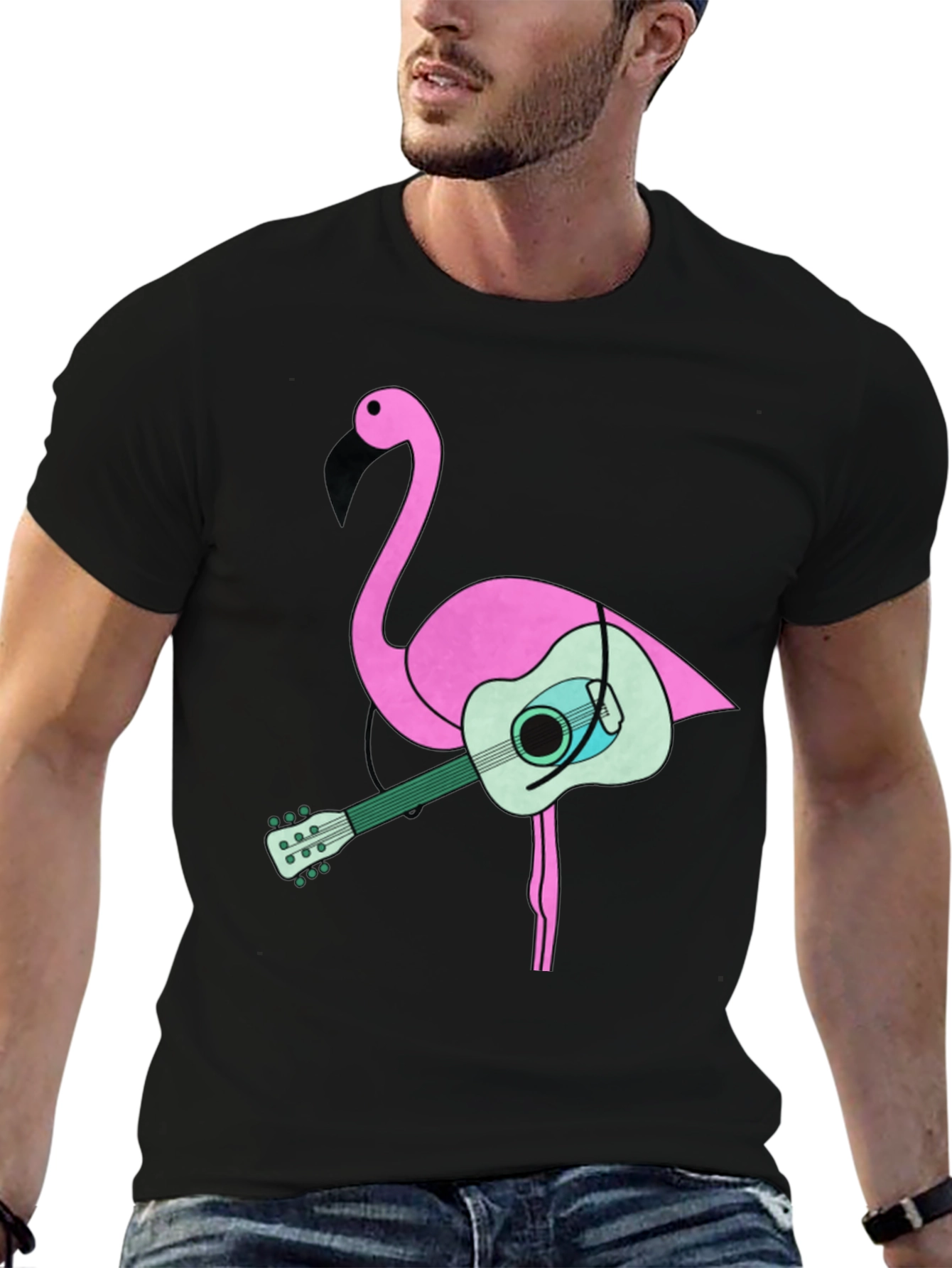 Flamingo Guitar Graphic Tee - Black
