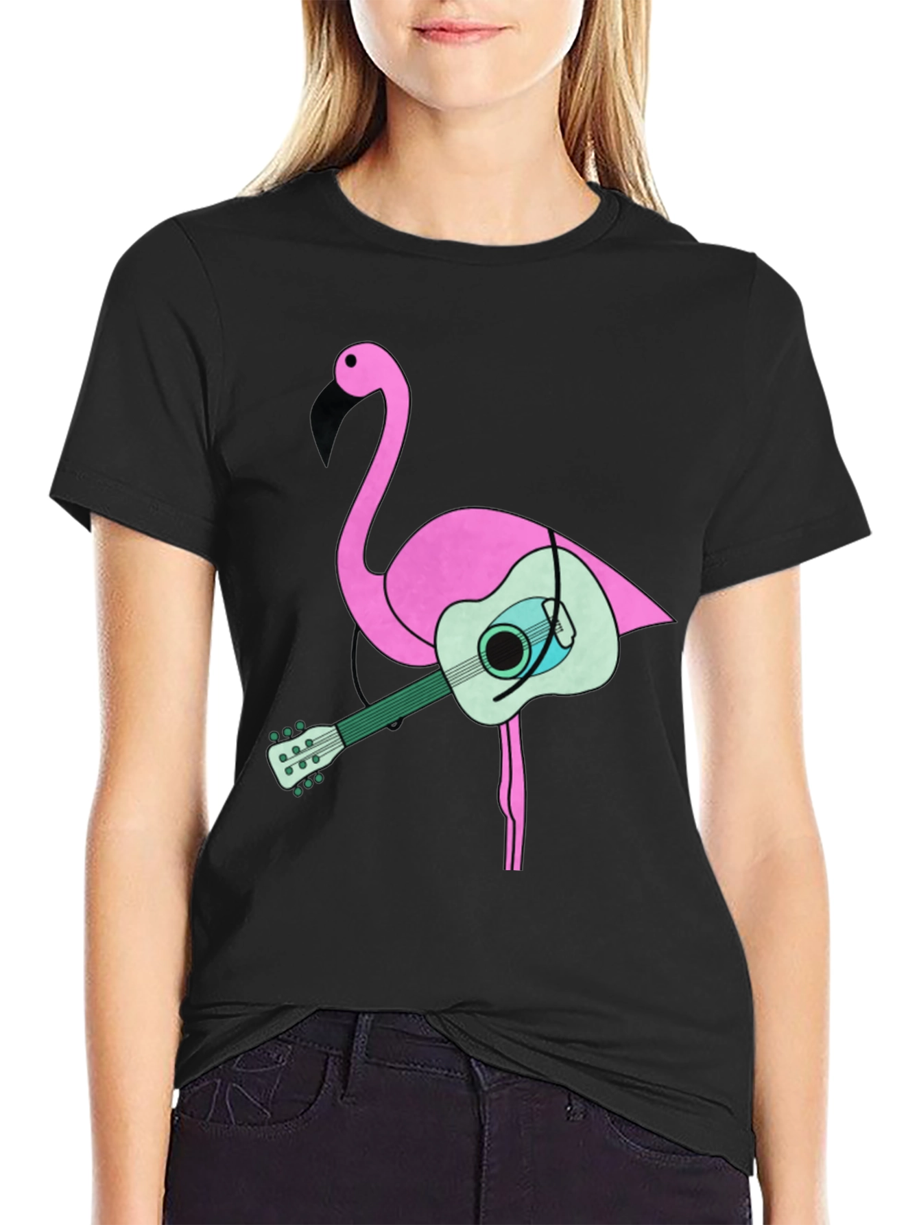 Flamingo Guitar Graphic Tee - Black