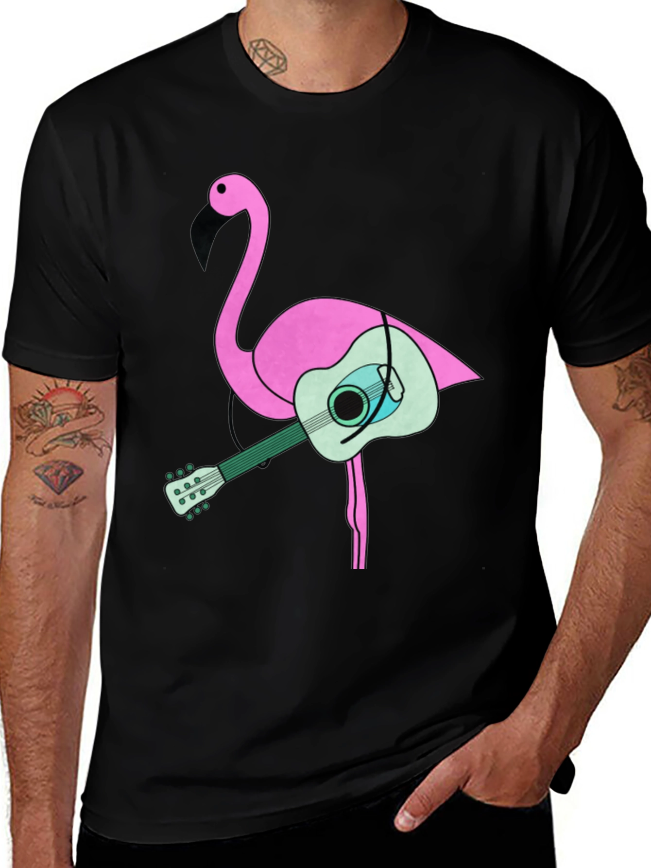 Flamingo Guitar Graphic Tee - Black