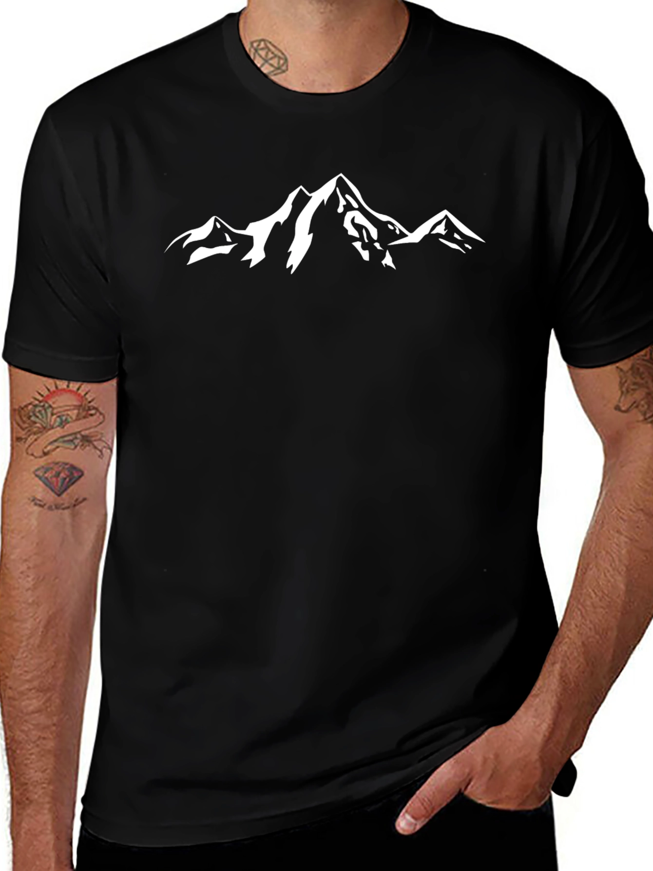 Mountain Peak Graphic Tee - Black Cotton Casual T-Shirt