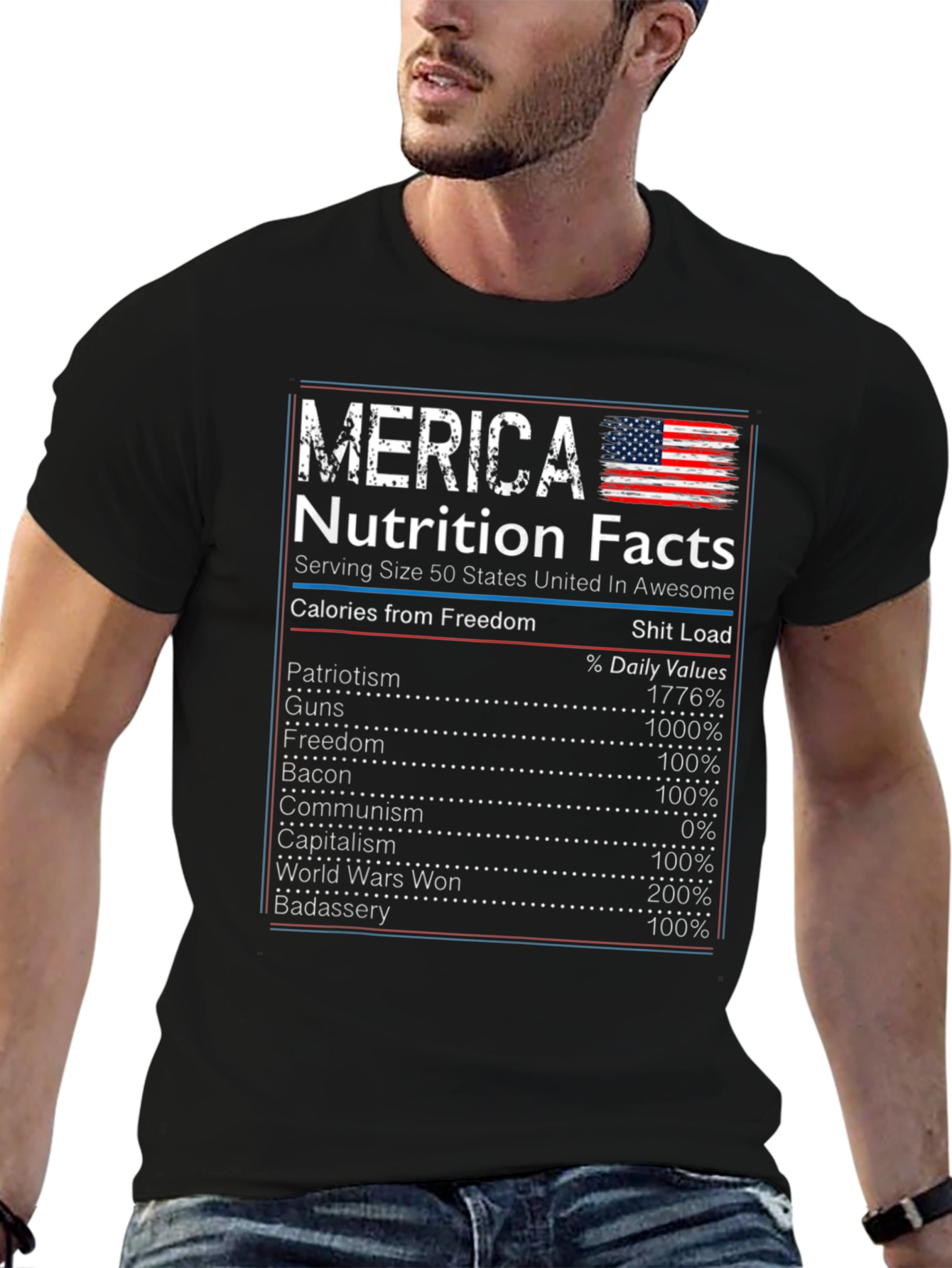Merica Nutrition Facts T-Shirt Patriotic
