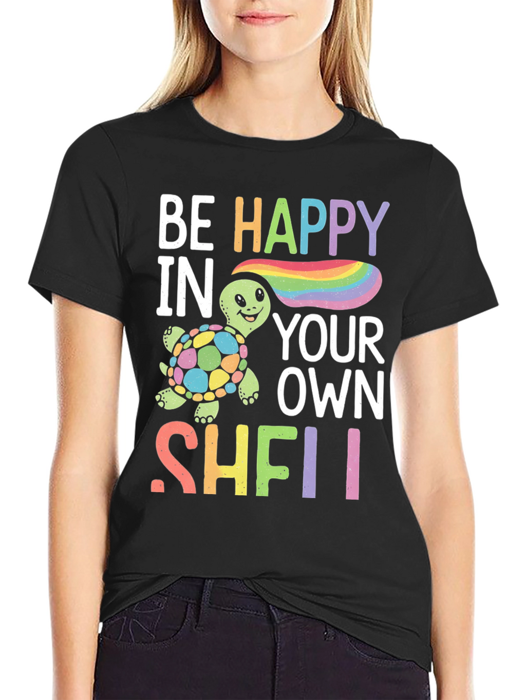 Be Happy Turtle Graphic T-Shirt