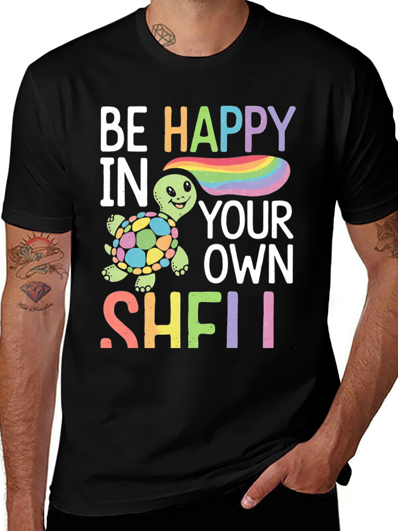 Be Happy Turtle Graphic T-Shirt