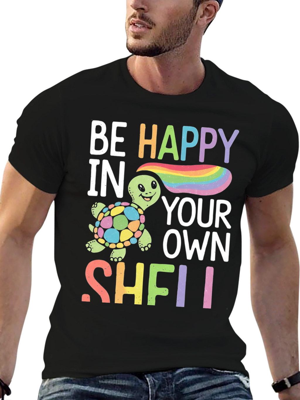 Be Happy Turtle Graphic T-Shirt