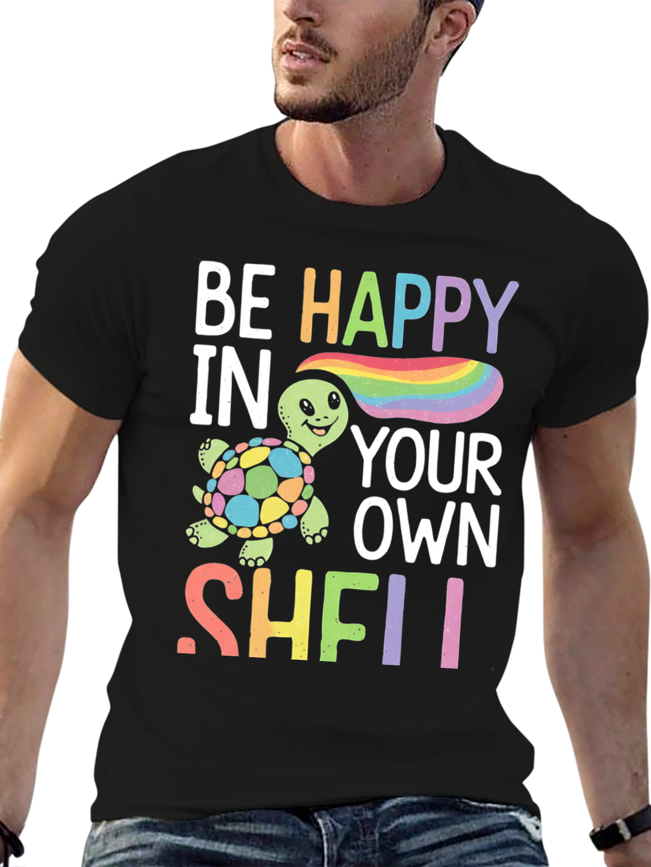 Be Happy Turtle Graphic T-Shirt